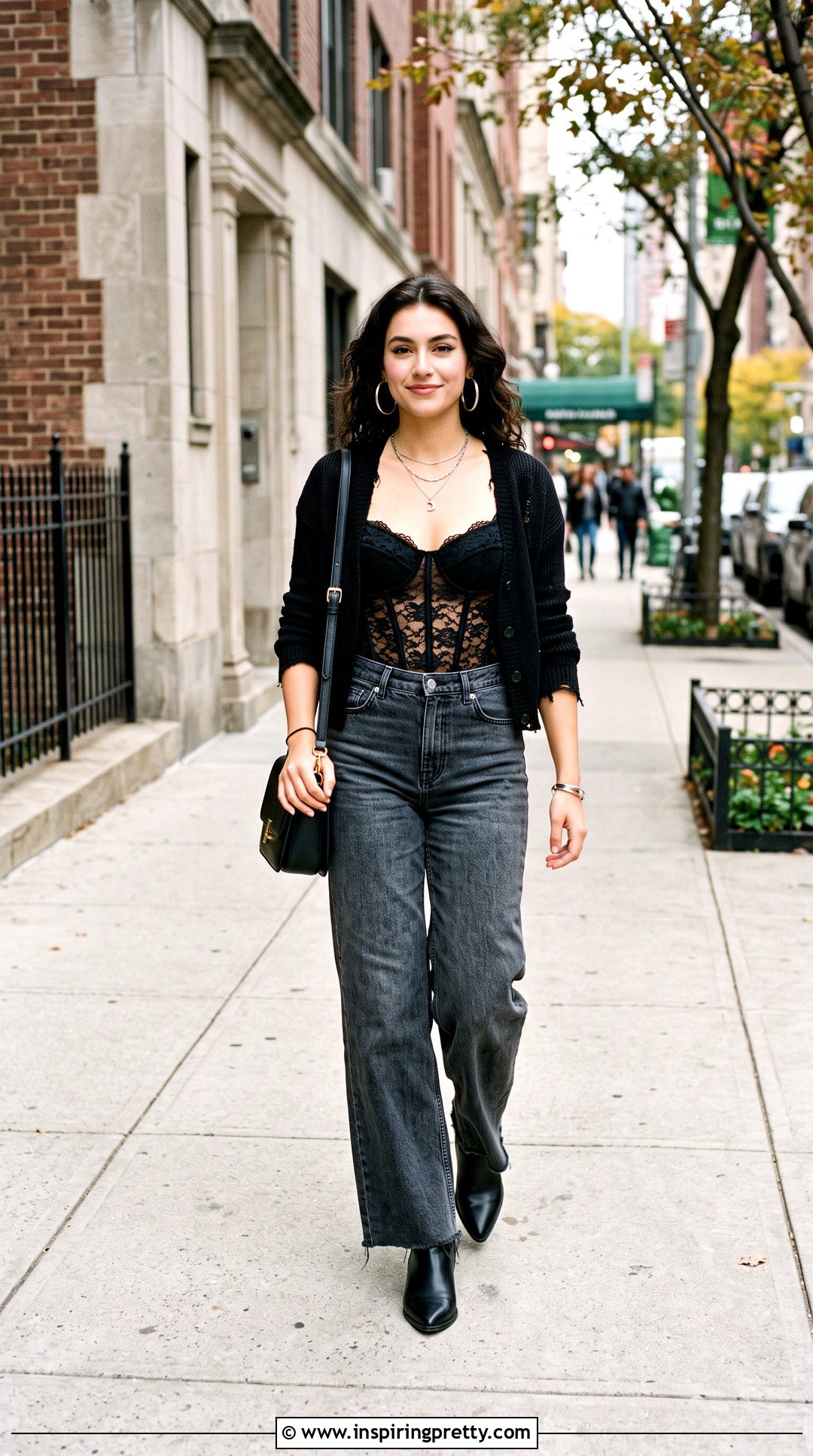 Lace Vampire Corset Top With Wide Leg Jeans - 25 Vampire Corset Top outfit ideas