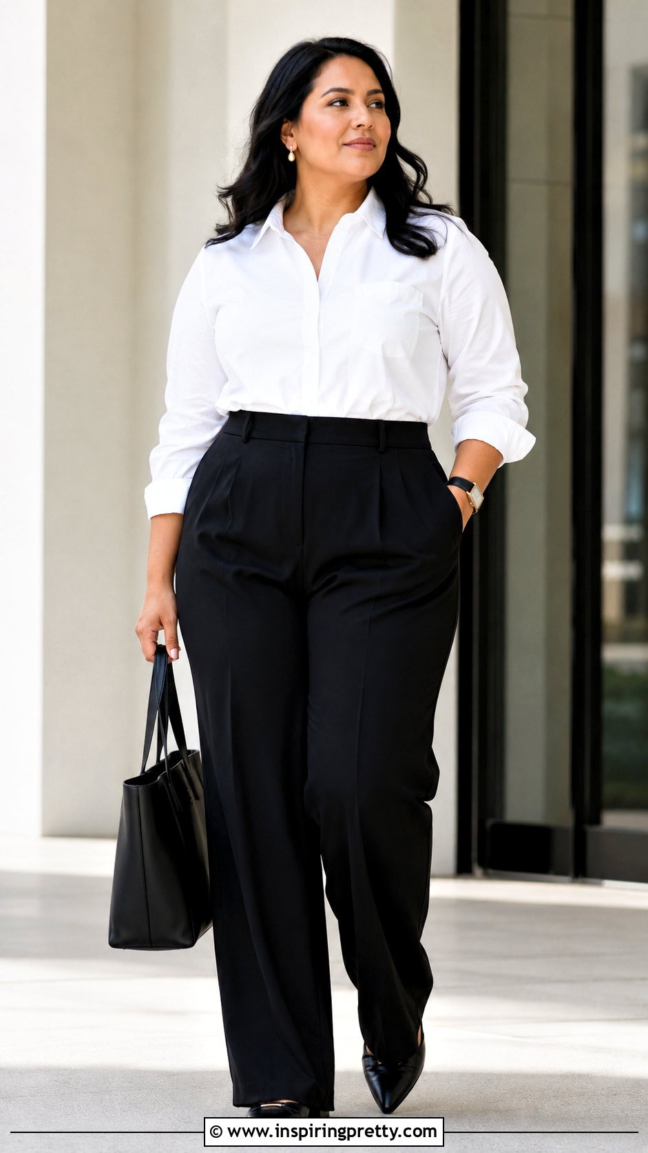 Lane Bryant White Button Down With Wide Leg Pants - 20 lane bryant tops outfit ideas