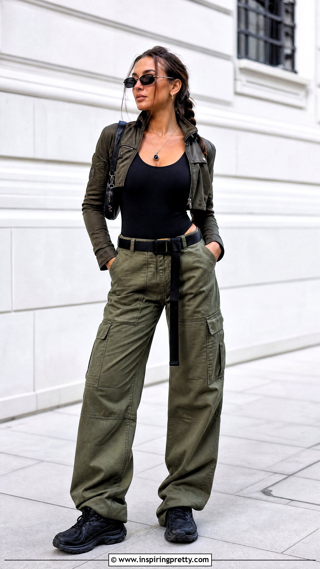 Lara Croft Black Bodysuit With Wide Leg Cargo Pants - 25 Lara Croft Black Top outfit ideas