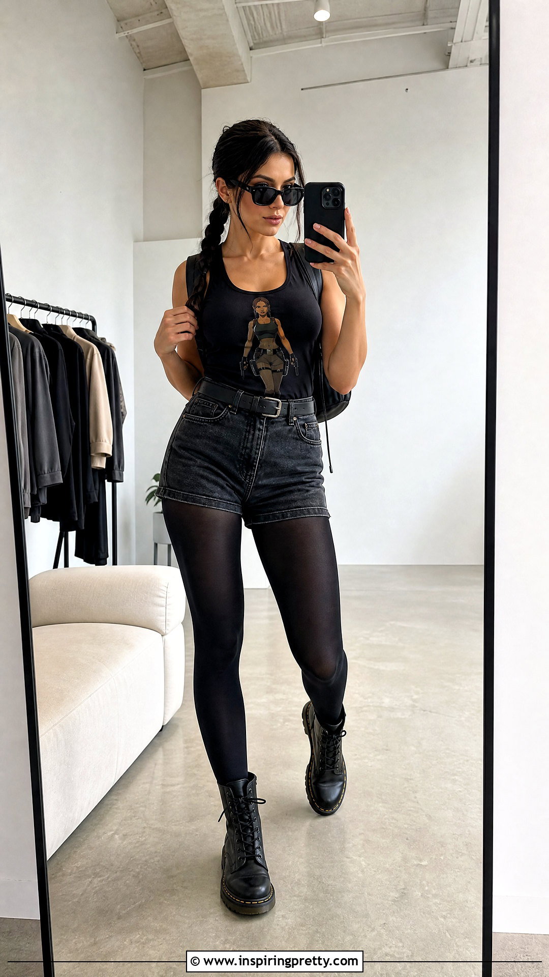 Lara Croft Black Tank Top With Dark Denim Shorts - 25 Lara Croft Black Tank Top outfit ideas