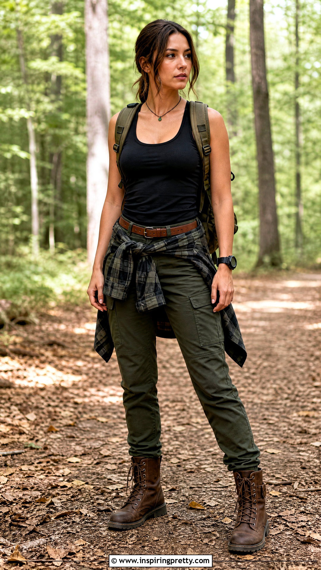 Lara Croft Black Tank Top With Flannel Shirt - 25 Lara Croft Black Top outfit ideas