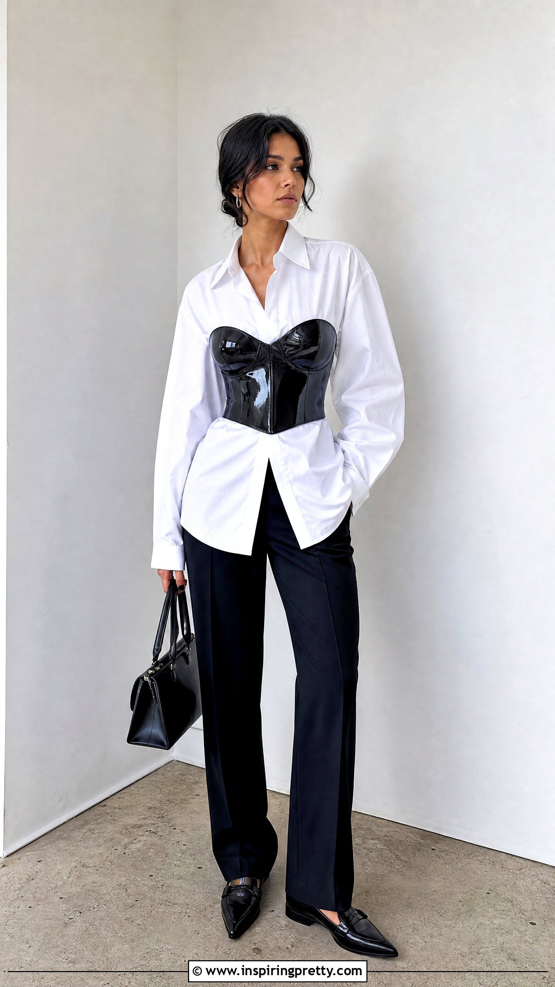 Latex Corset Top Over A White Shirt - 50 latex top outfit ideas