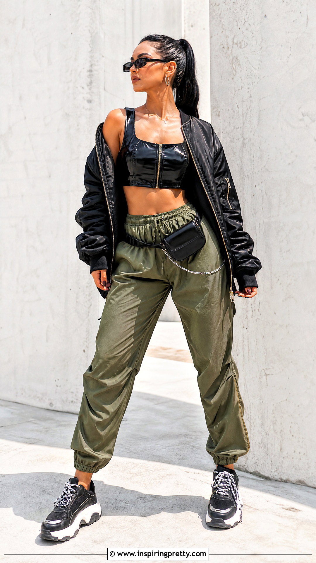 Latex Top With Bomber Jacket And Joggers - 50 latex top outfit ideas