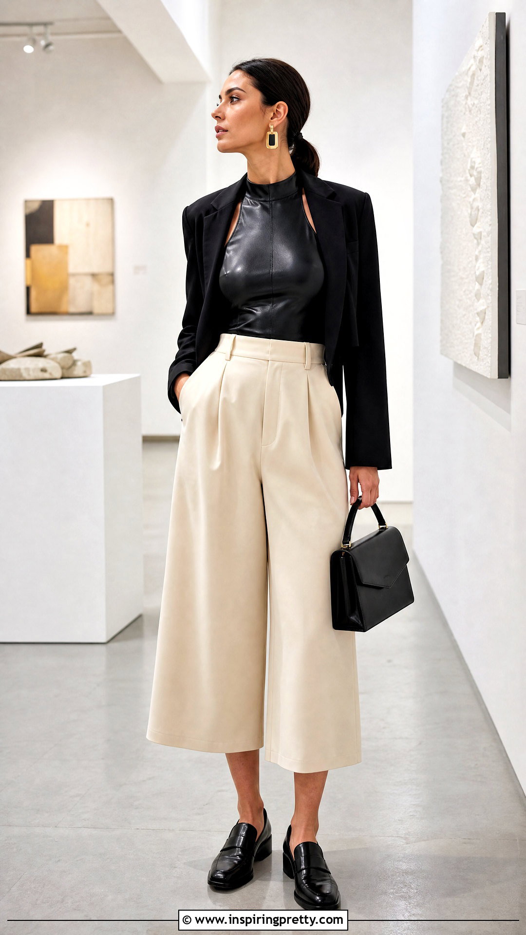 Latex Top With Culottes And Loafers - 50 latex top outfit ideas