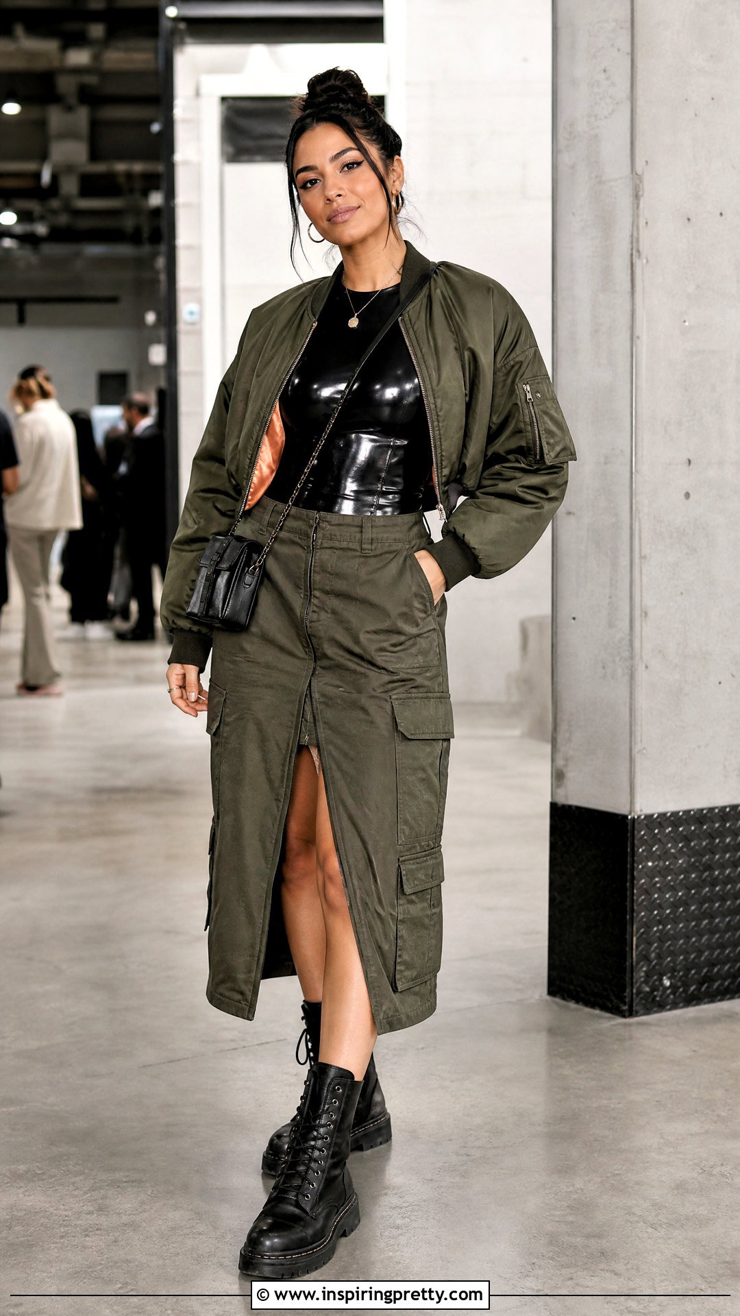 Latex Top With Utility Midi Skirt - 50 latex top outfit ideas