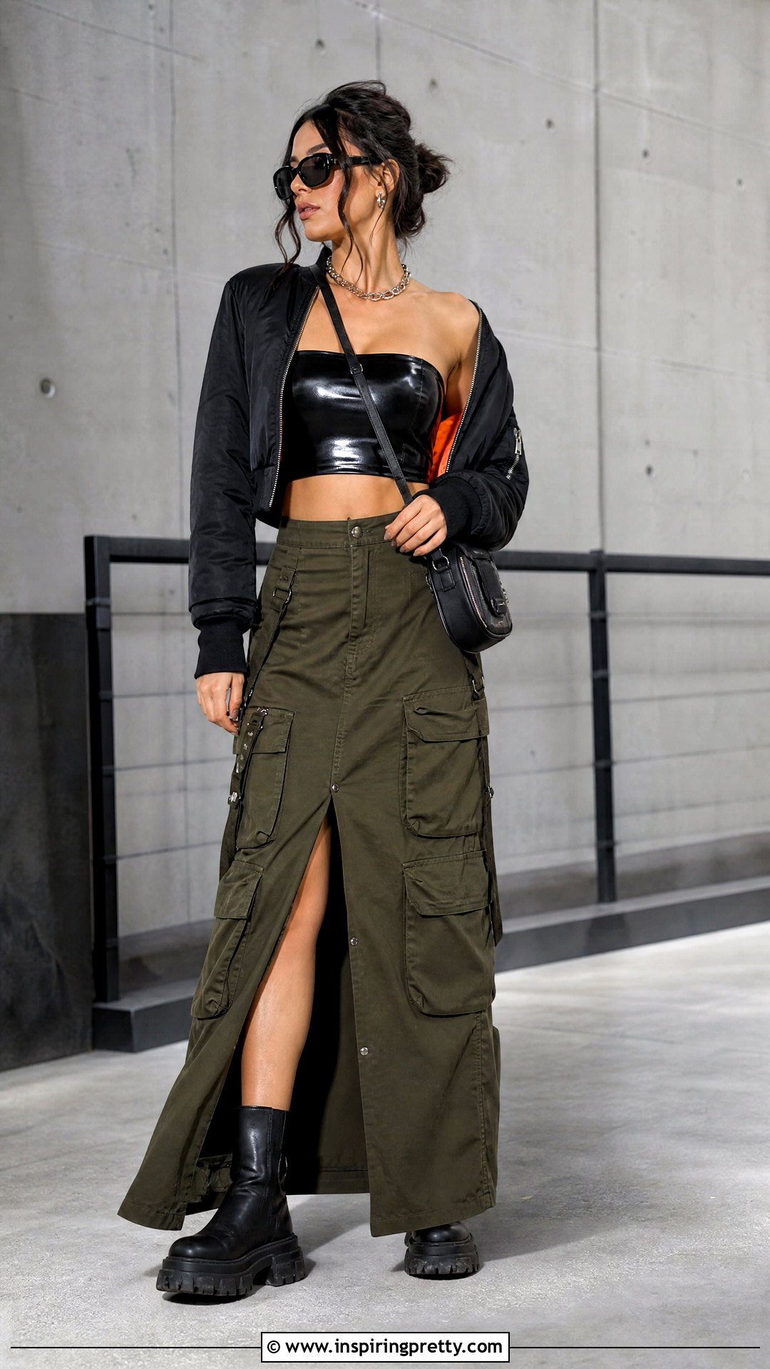 Latex Tube Top With Cargo Maxi Skirt - 25 latex tube top outfit ideas