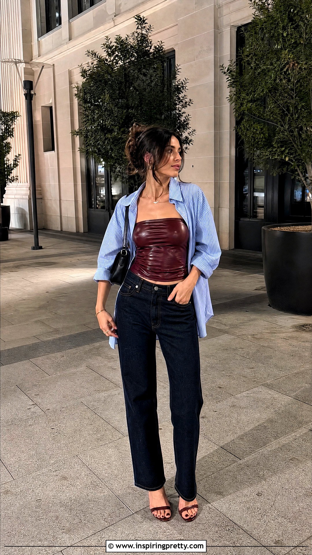 Latex Tube Top With Oversized Button Down Shirt - 25 latex tube top outfit ideas