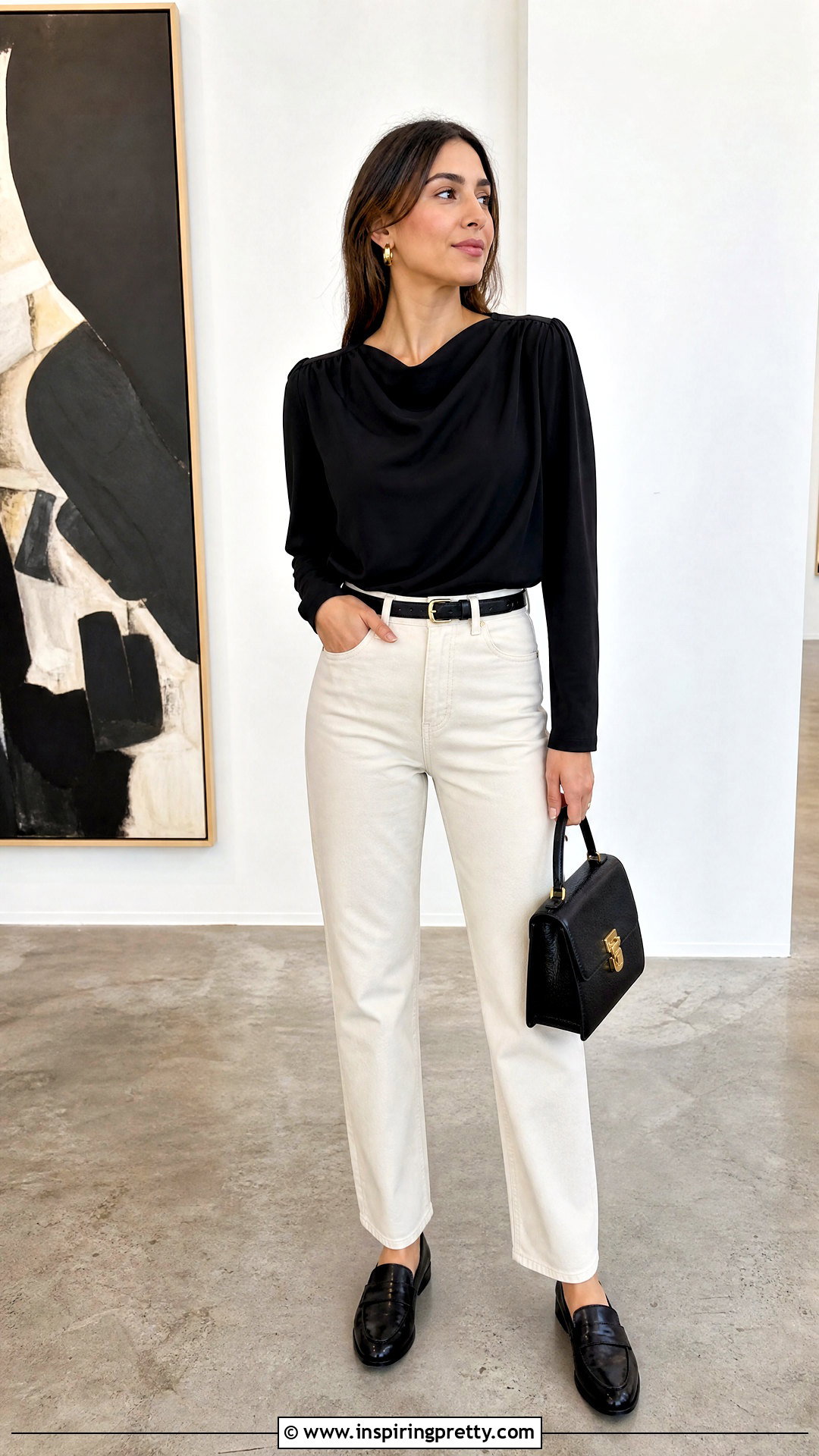 Laundry by Shelli Segal Black Blouse With Ivory Jeans - 20 Laundry By Shelli Segal Tops outfit ideas