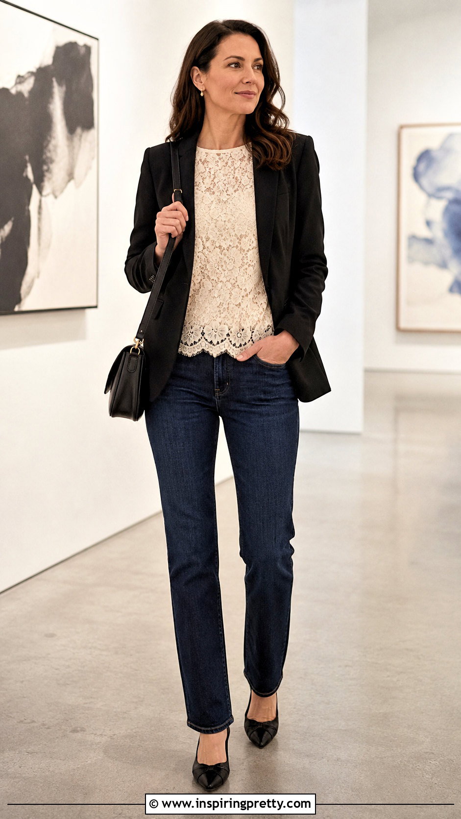 Laundry by Shelli Segal Lace Top With Blazer And Jeans - 20 laundry by shelli segal top outfit ideas