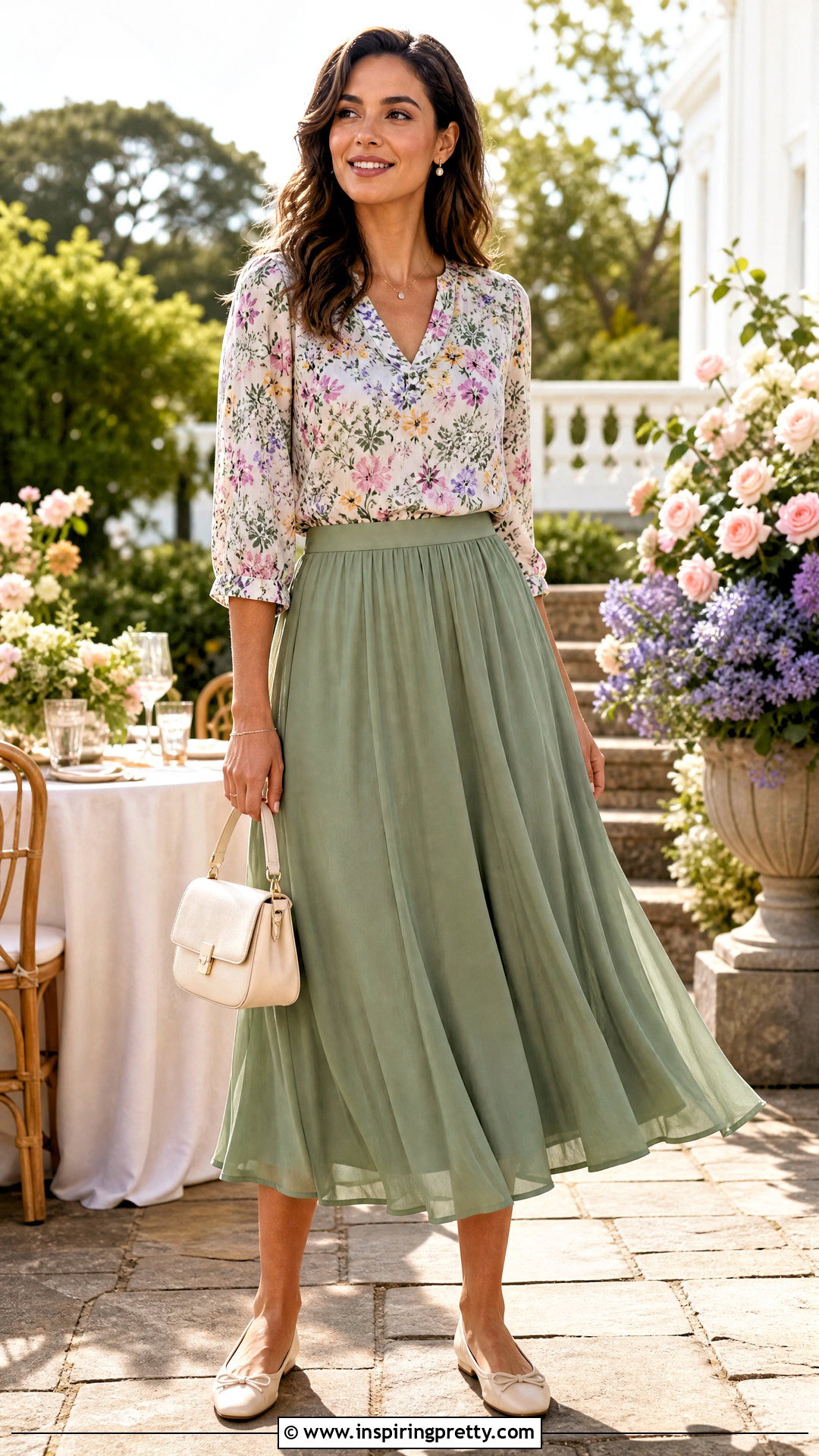 Laura Ashley Top With a Matching Color Midi Skirt - 20 Laura Ashley Tops outfit ideas