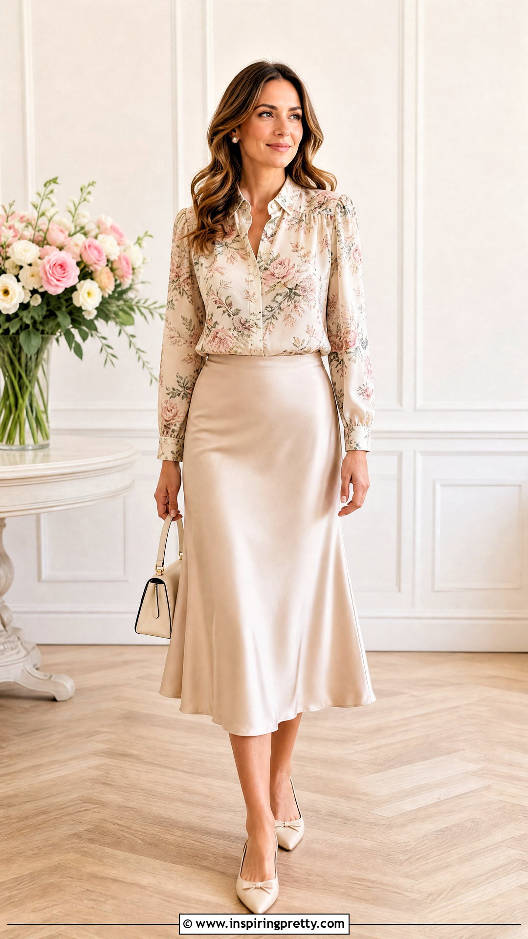 Laura Ashley Top With a Satin Midi Skirt - 20 Laura Ashley Tops outfit ideas