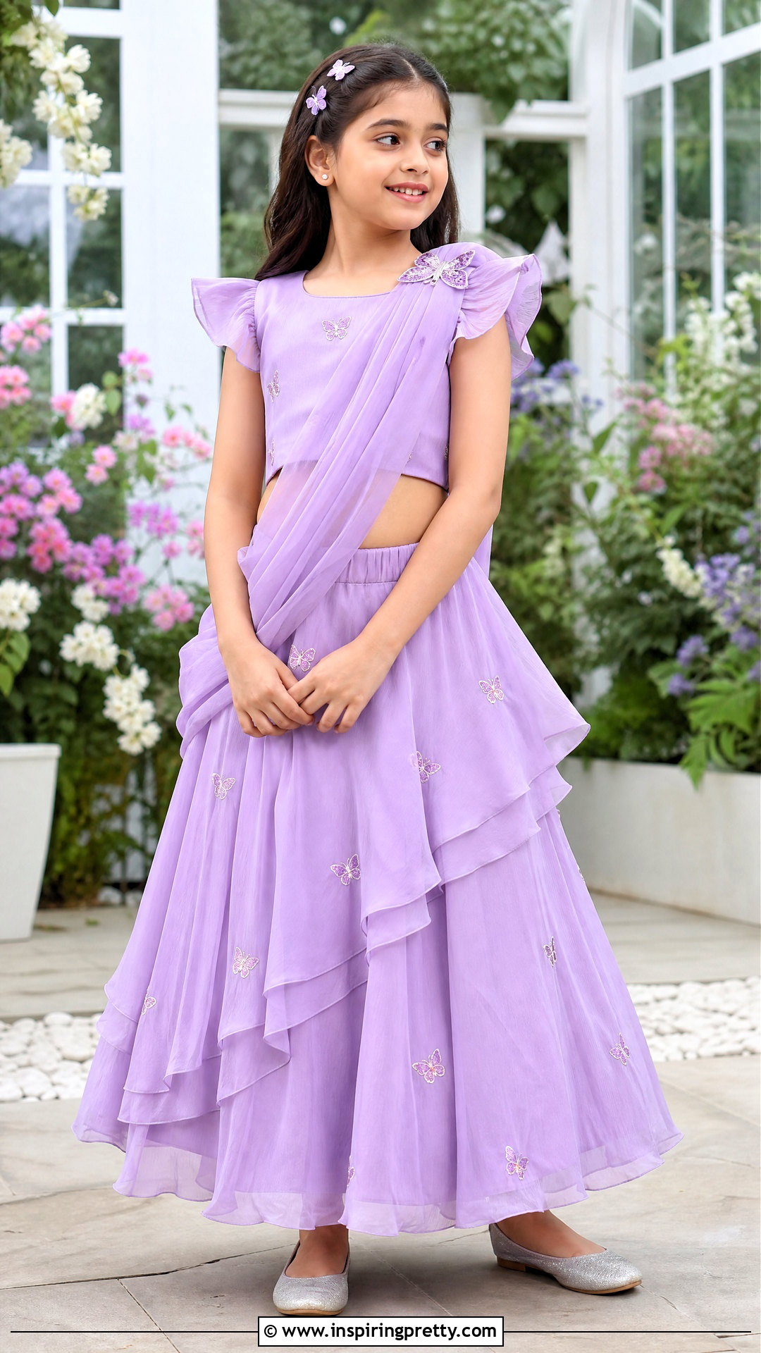 Lavender Butterfly Kids Crop Top Lehenga - 50 kids crop top lehenga designs
