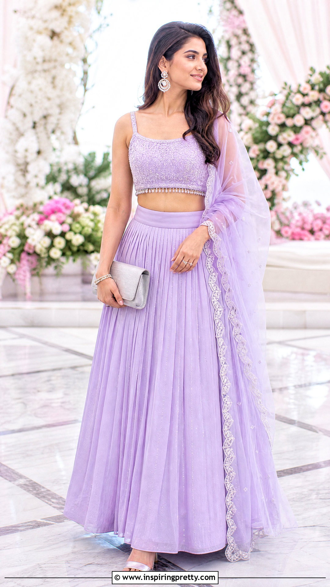 Lavender Crop Top Lehenga With Net Dupatta - 20 crop top lehenga simple outfit ideas