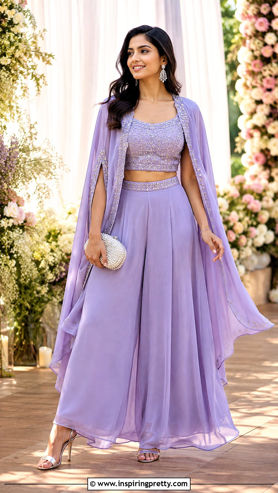 Lavender Crop Top Palazzo With Cape Jacket - 25 crop top palazzo with jacket indian outfit ideas