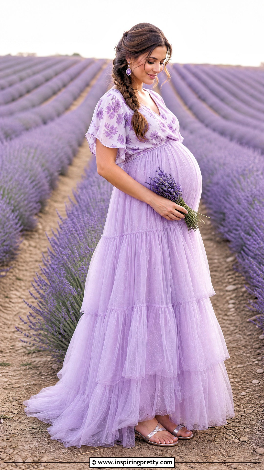 Lavender Flower Top With Lilac Tulle Skirt - 20 maternity flower top photoshoot ideas