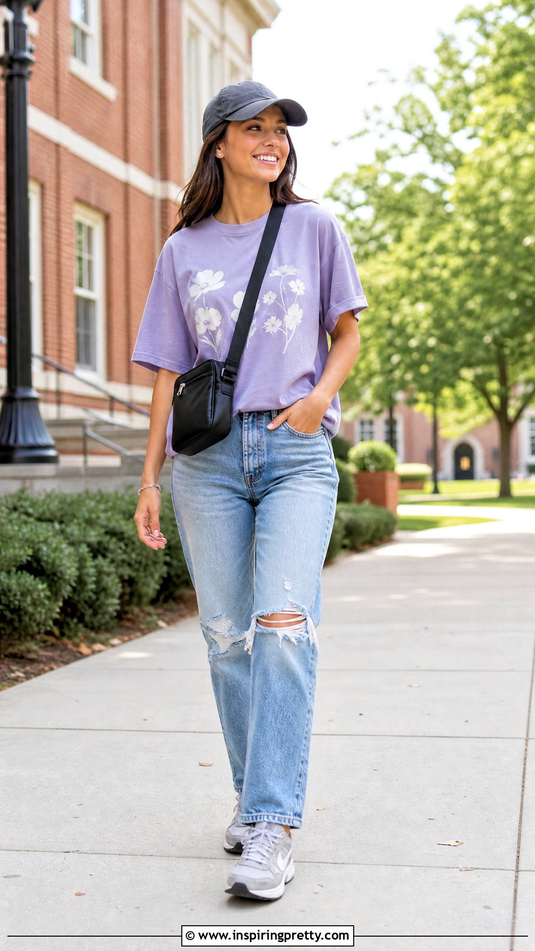 Lavender Graphic Tee With Distressed Jeans - 25 Lavender Top Outfit Jeans