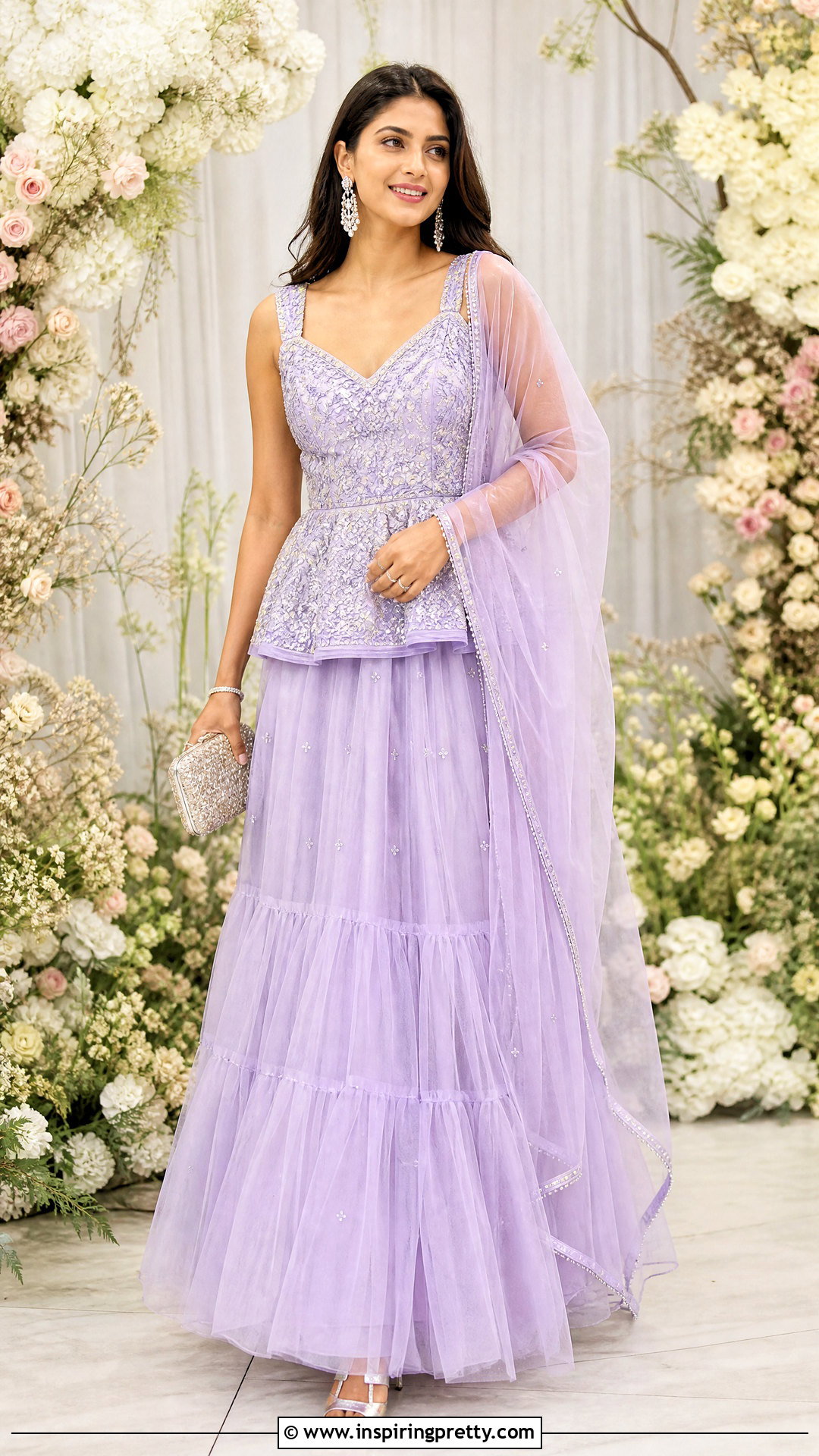 Lavender Indian Peplum Top With Tulle Lehenga - 50 indian peplum top outfits