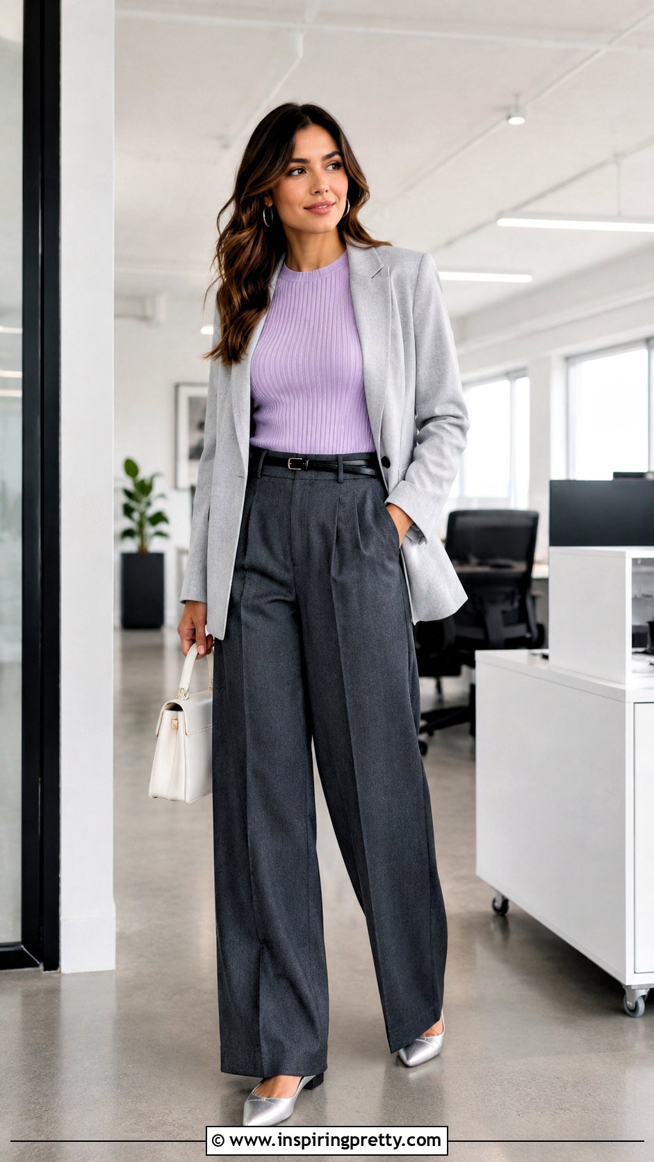 Lavender Knit Top With Grey Pants - what top goes with grey pants (20 ways)