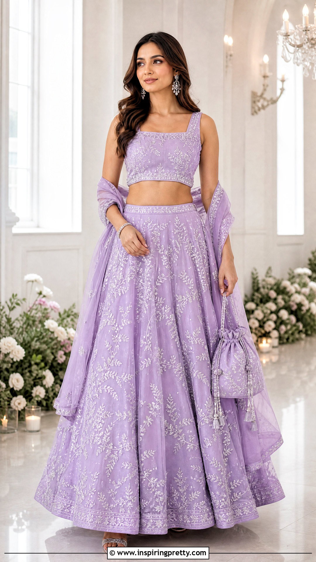 Lavender Organza Crop Top Lehenga Outfit - 50 organza crop top lehenga outfit ideas