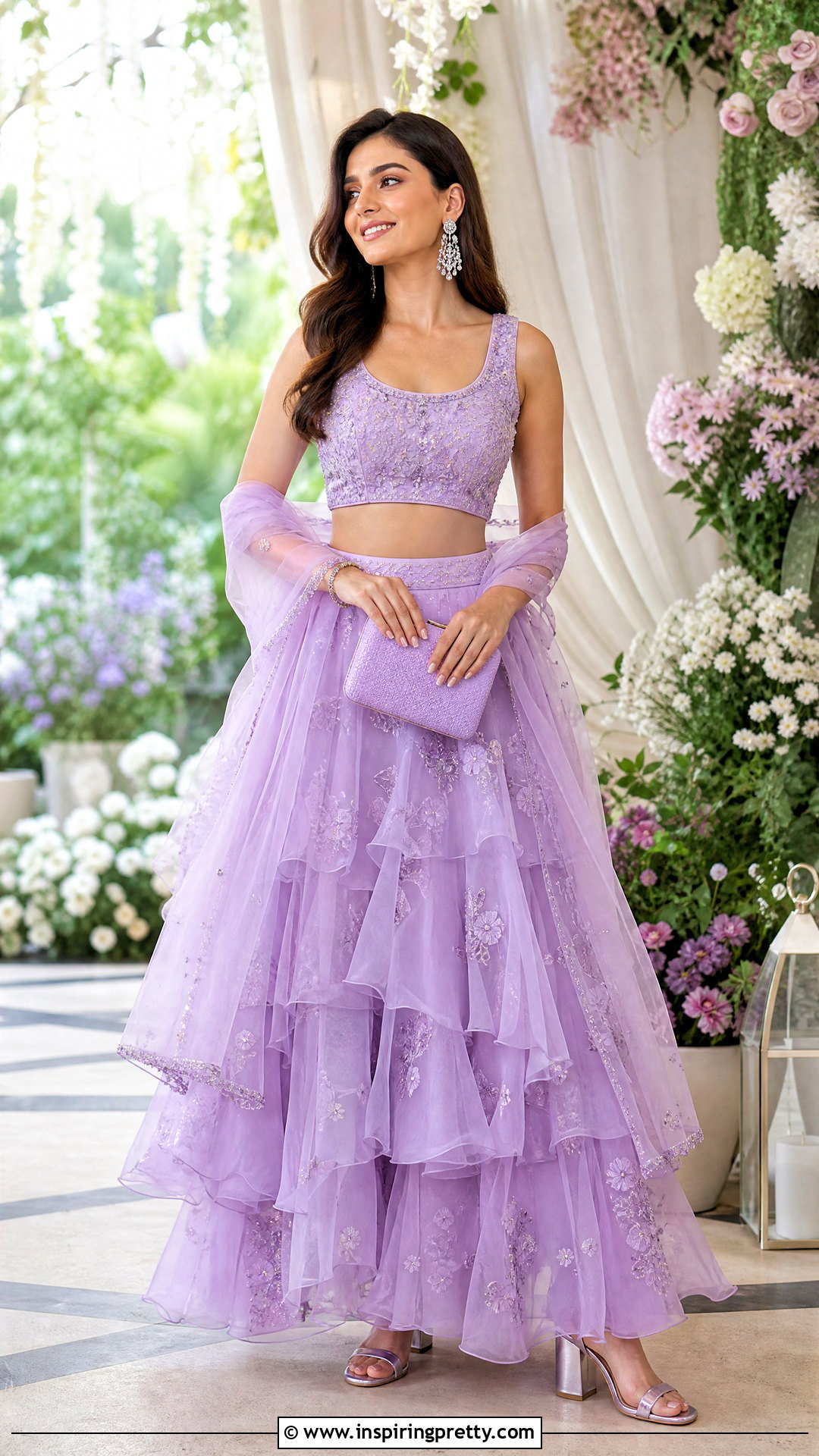 Lavender Organza Crop Top Lehenga - 50 crop top lehenga designs