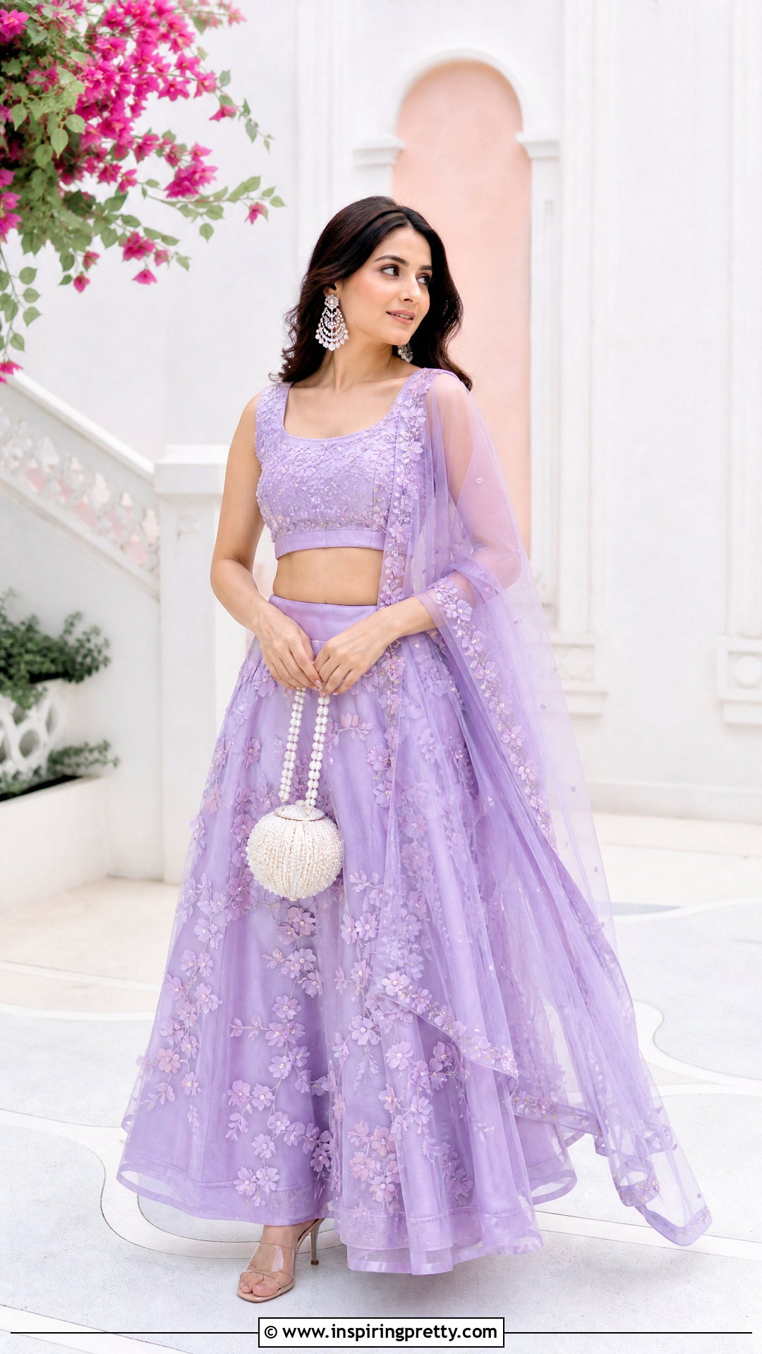 Lavender Organza Lehenga Crop Top Outfit - 25 lahnga crop top outfit ideas
