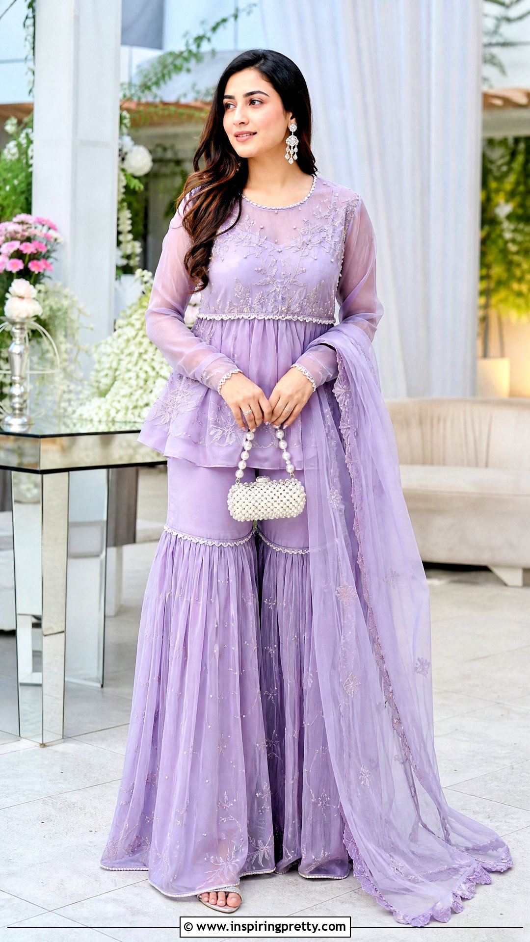 Lavender Organza Peplum Top With Sharara - 50 peplum top with sharara outfit ideas