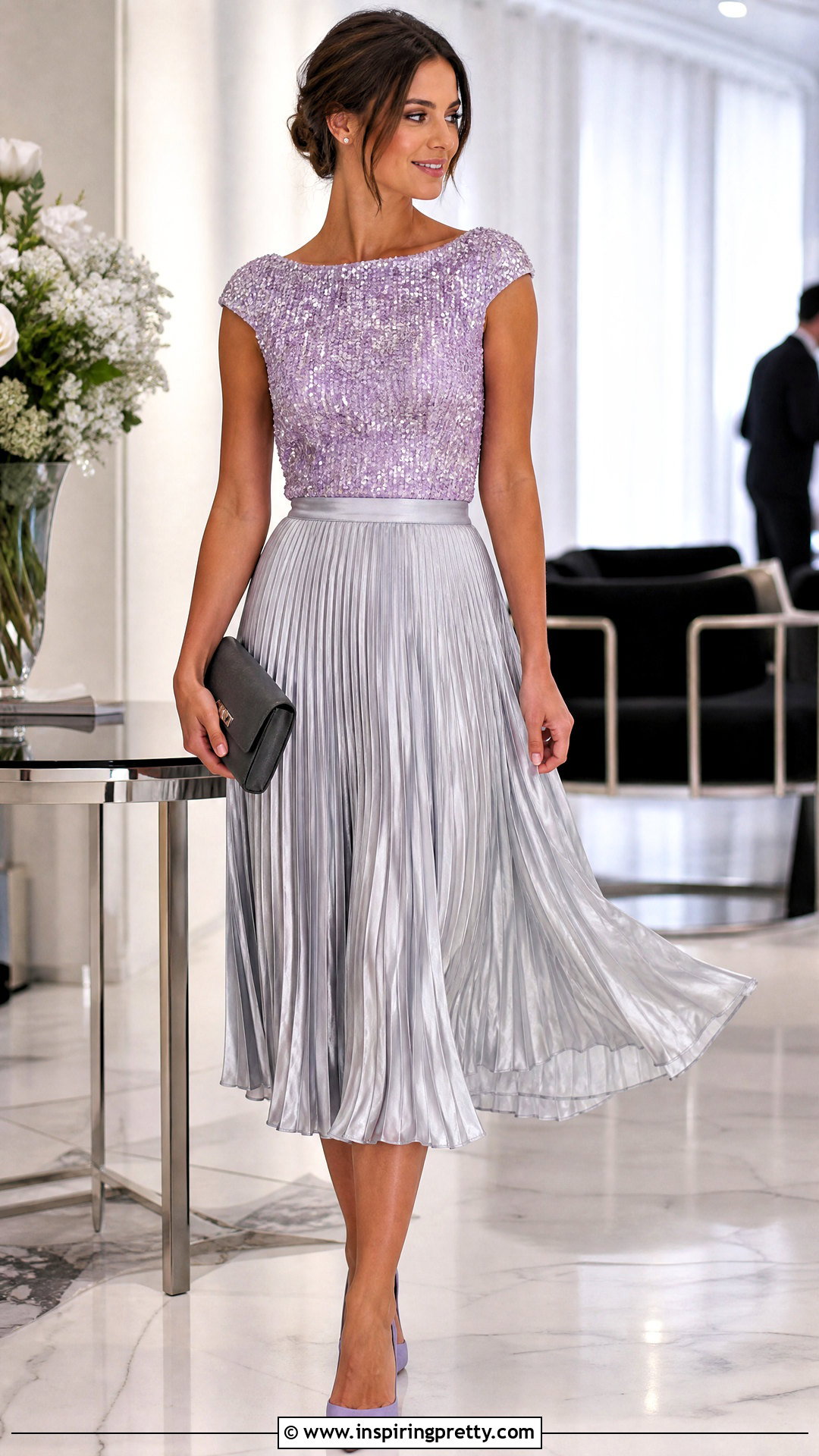 Lavender Sequin Top With Silver Pleated Skirt - 25 Lavender Sequin Top outfit ideas