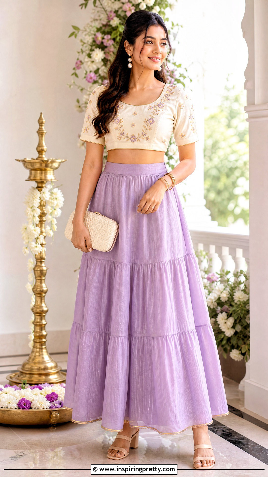 Lavender Skirt And Ivory Crop Top - 50 onam skirt and top designs