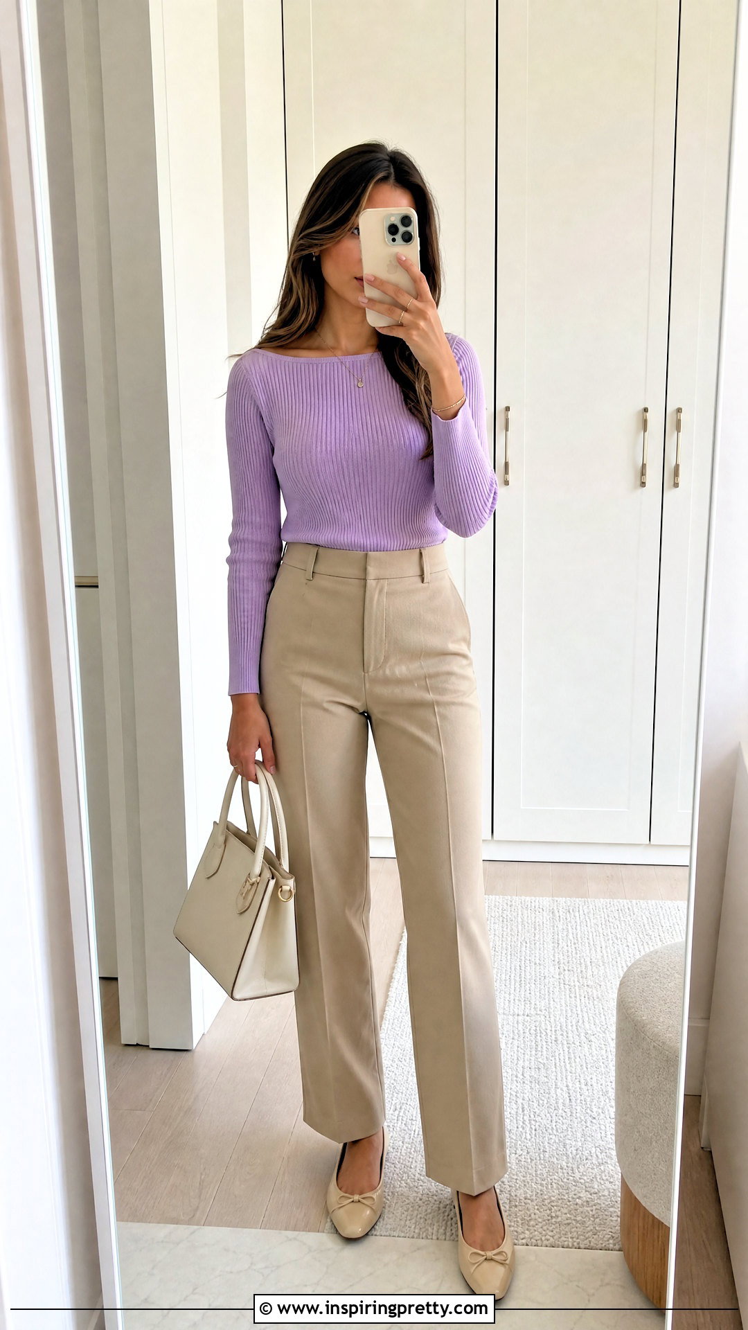 Lavender Top With Khaki Pants And Beige Flats - what color top to wear with khaki pants (25 ways)