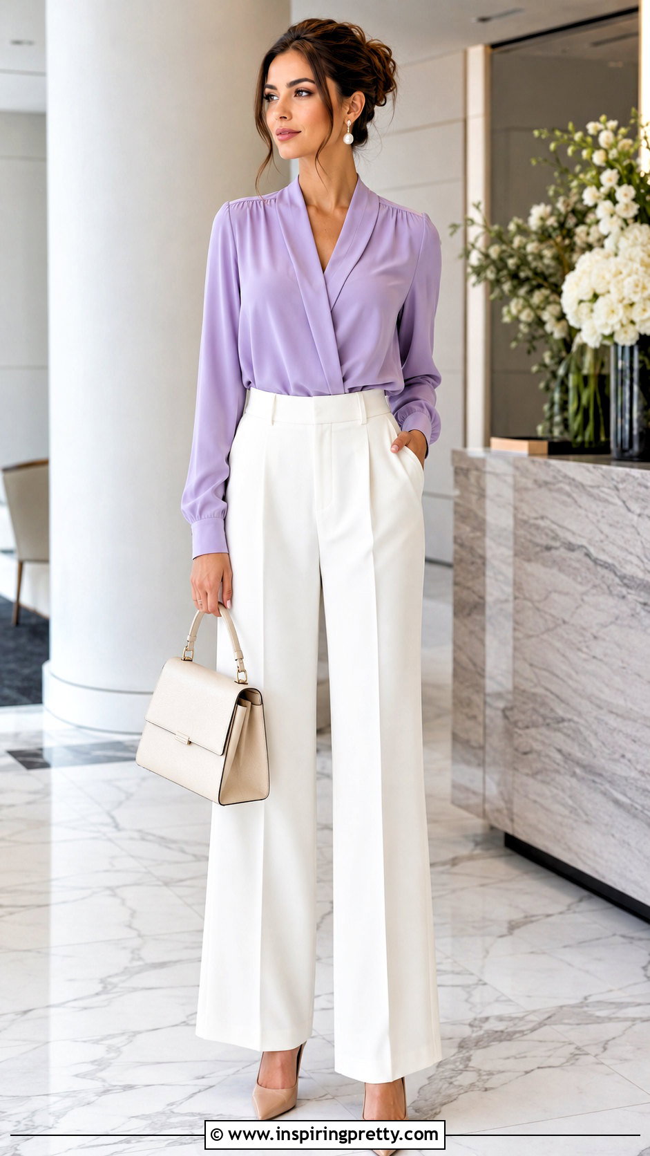 Lavender Top With White Trousers - 50 lavender top outfit ideas