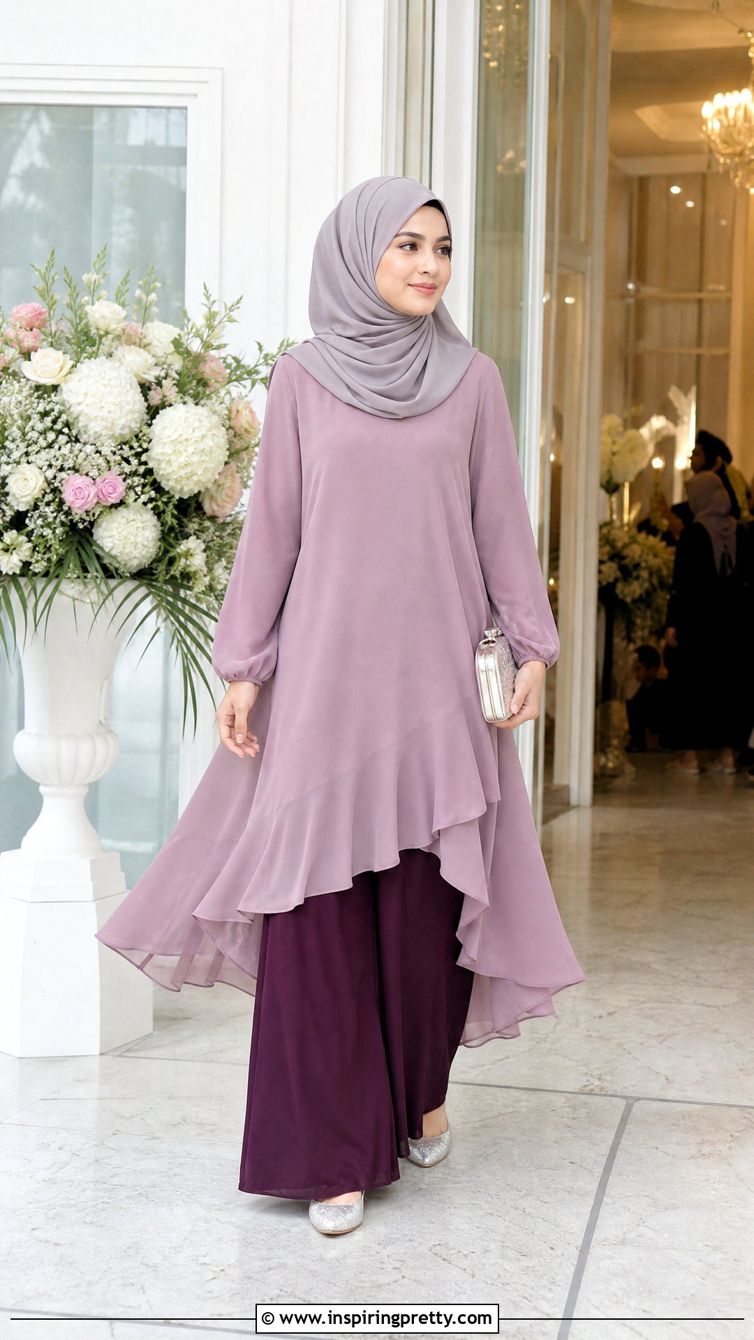 Layered Chiffon Long Top With Palazzo Pants - 50 long tops designs for muslims