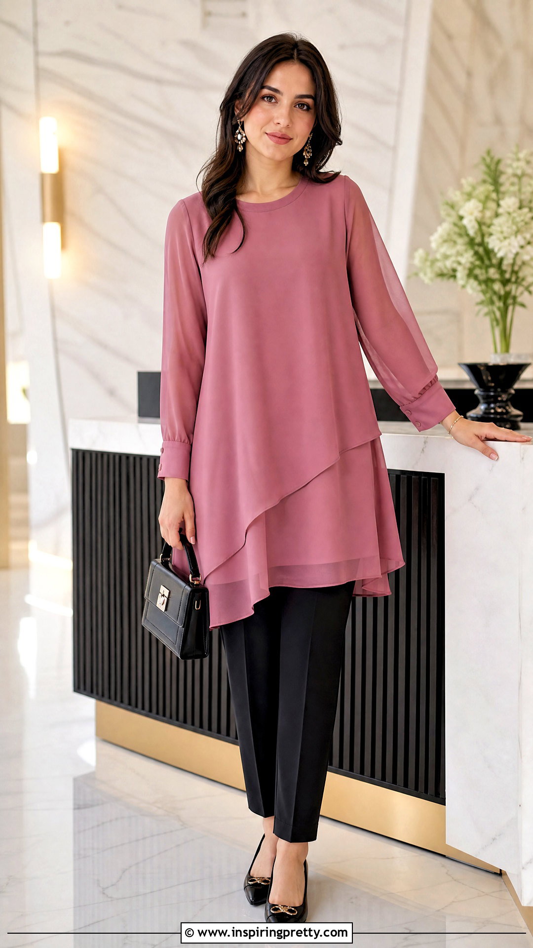 Layered Chiffon Long Top With Tapered Pants - 50 long tops designs