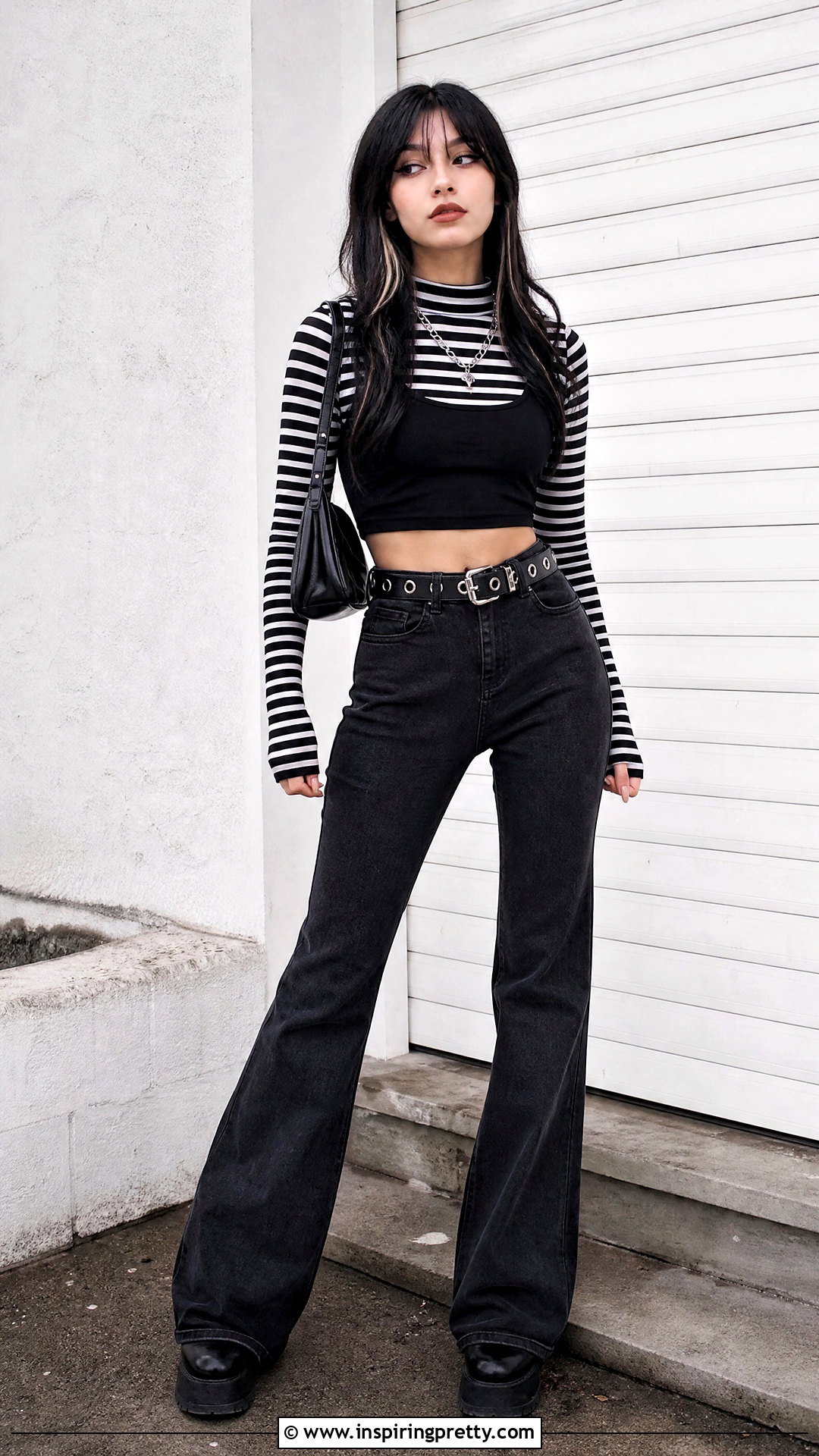 Layered Crop Top And Flared Jeans Outfit - 25 egirl crop top outfit ideas