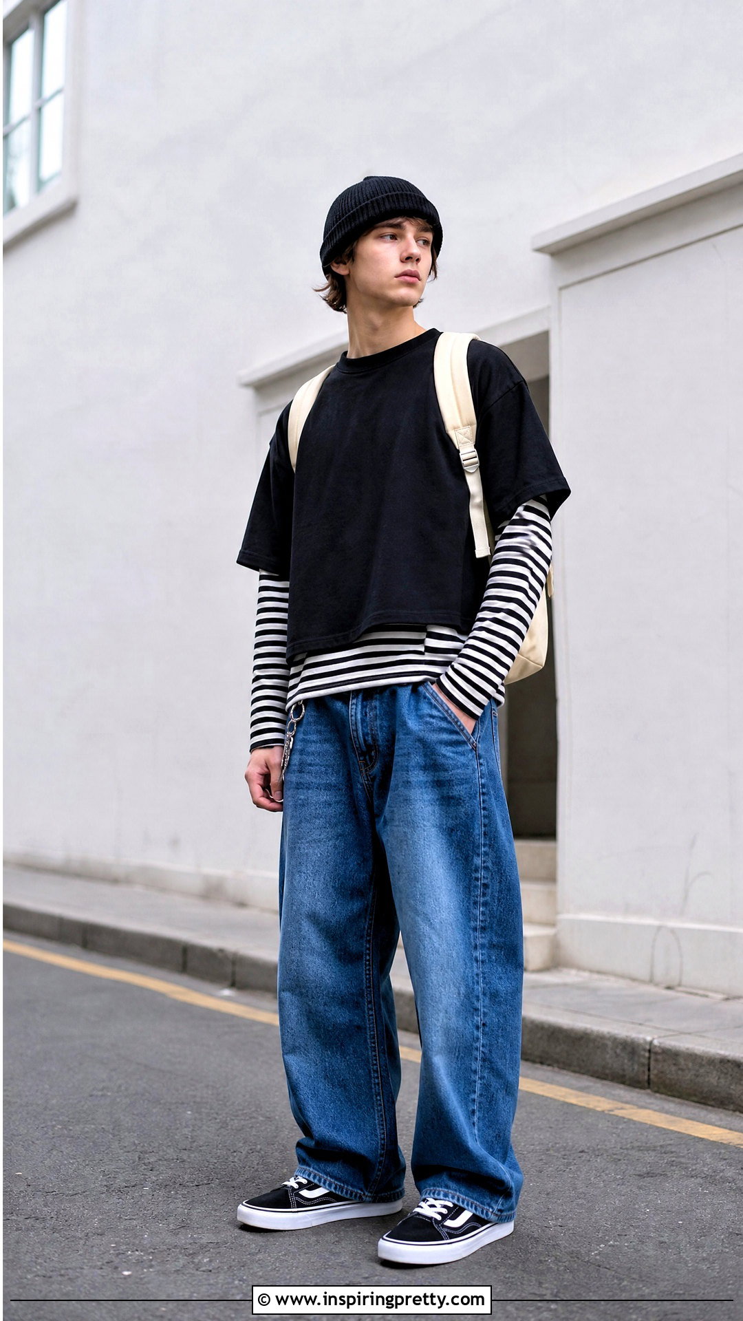 Layered Crop Top Over Long Sleeve Shirt - 50 boys in crop tops outfit ideas