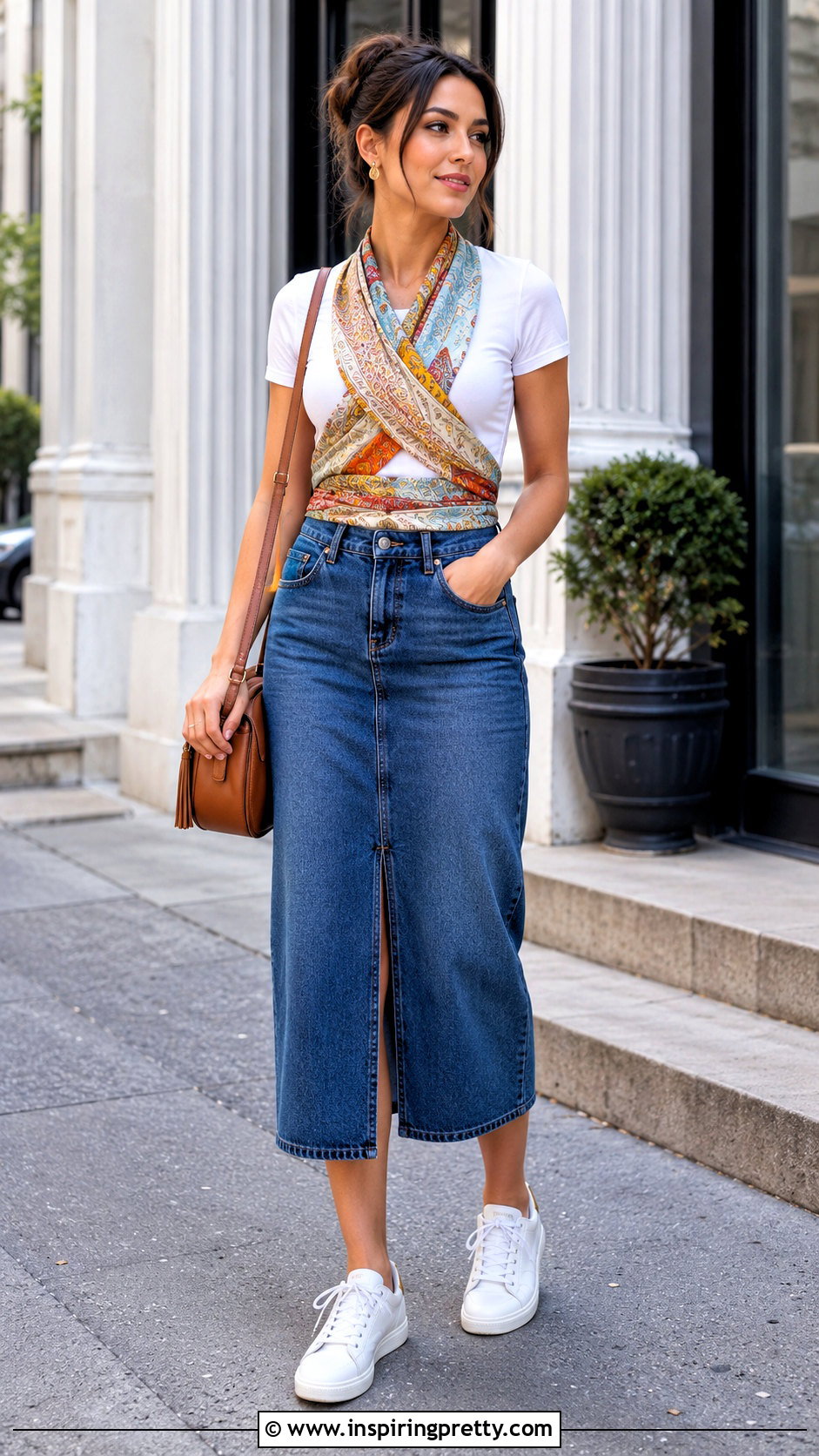 Layered Infinity Scarf Top With A White T Shirt - how to wear an infinity scarf as a top (20 ways)