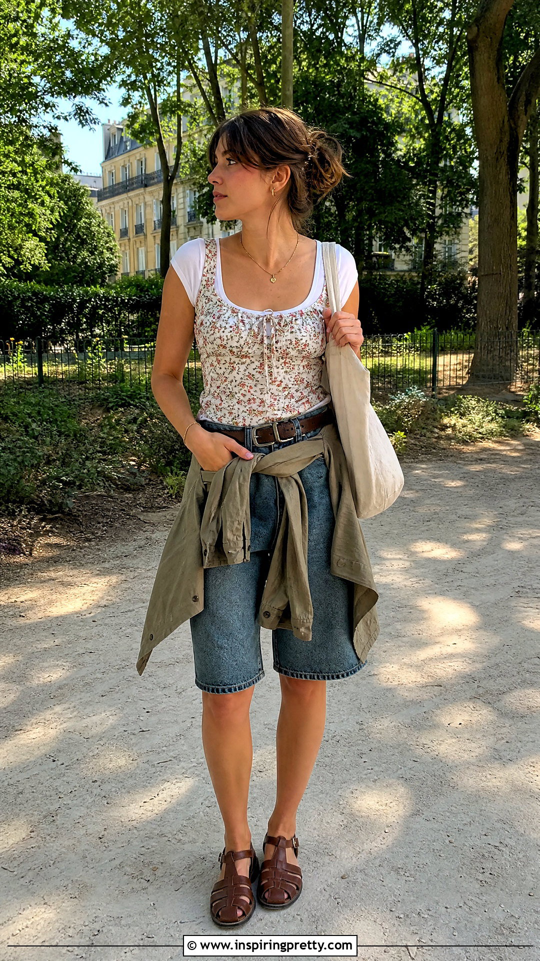 Layered Milkmaid Top With Bermuda Shorts - 25 Layered Milkmaid Top outfit ideas