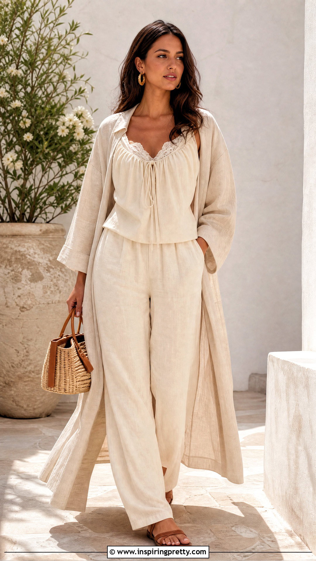 Layered Milkmaid Top With Cream Linen Pants - 25 Layered Milkmaid Top outfit ideas