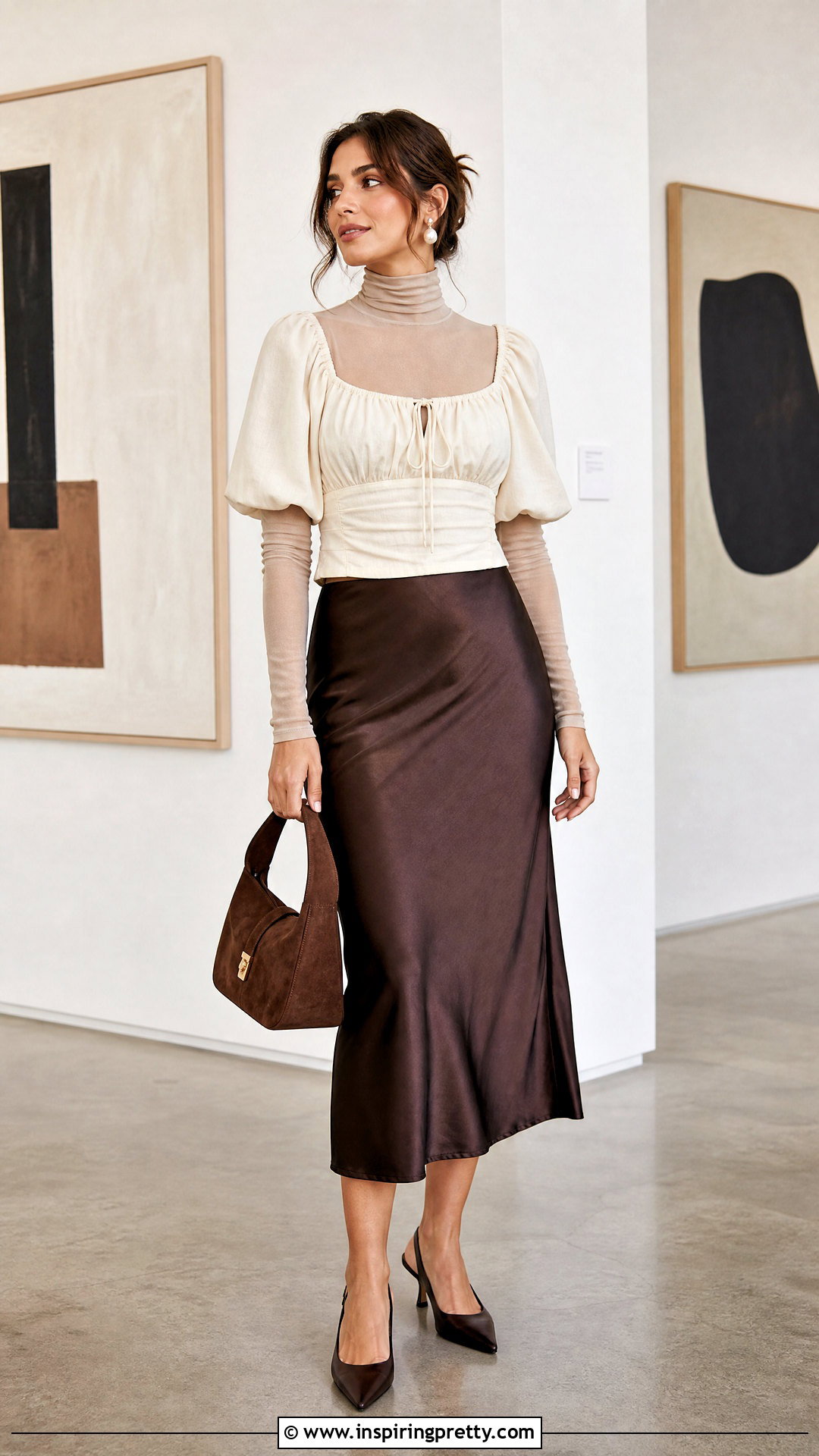Layered Milkmaid Top With Satin Midi Skirt - 25 Layered Milkmaid Top outfit ideas