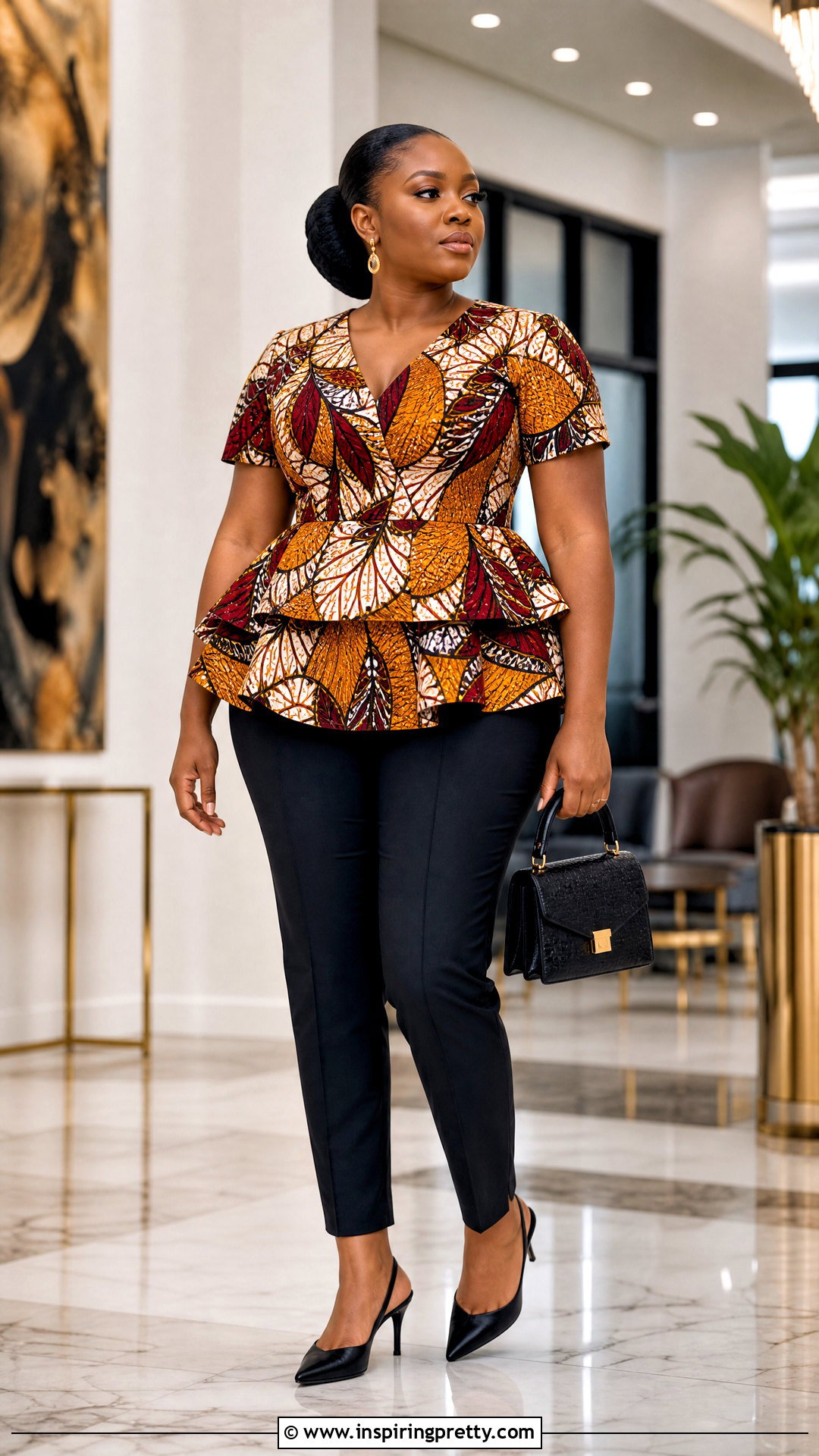 Layered Peplum Ankara Top With Pencil Pants - 50 cute ankara tops outfit ideas