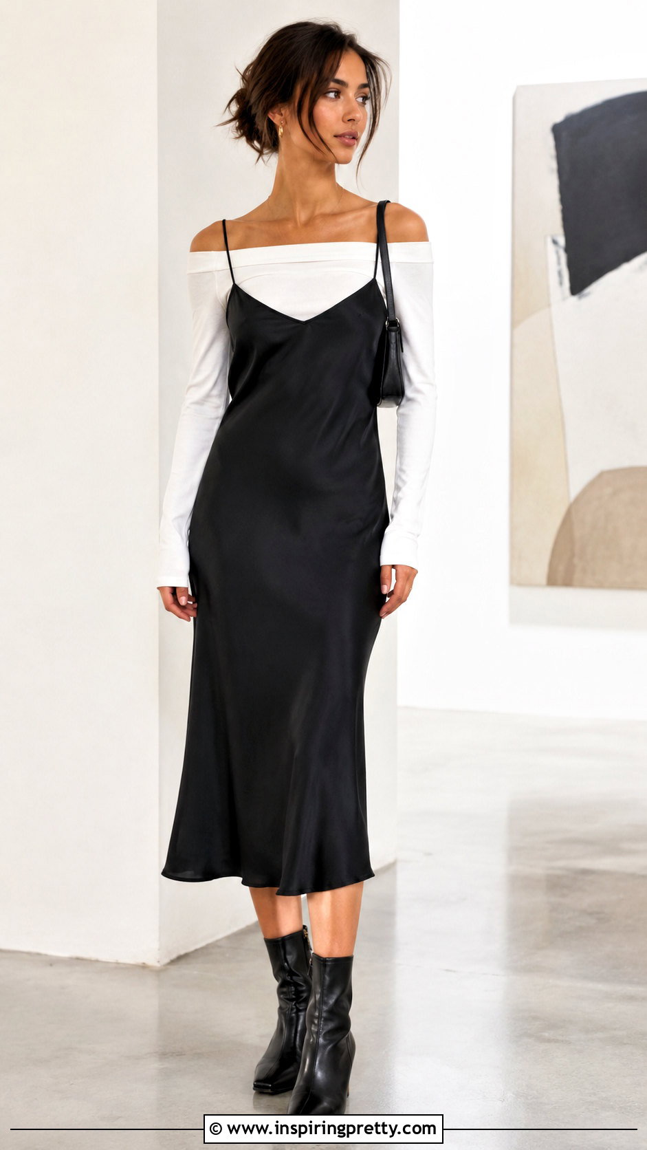 Layered Shoulderless Top With Slip Dress - 50 shoulderless top outfit ideas