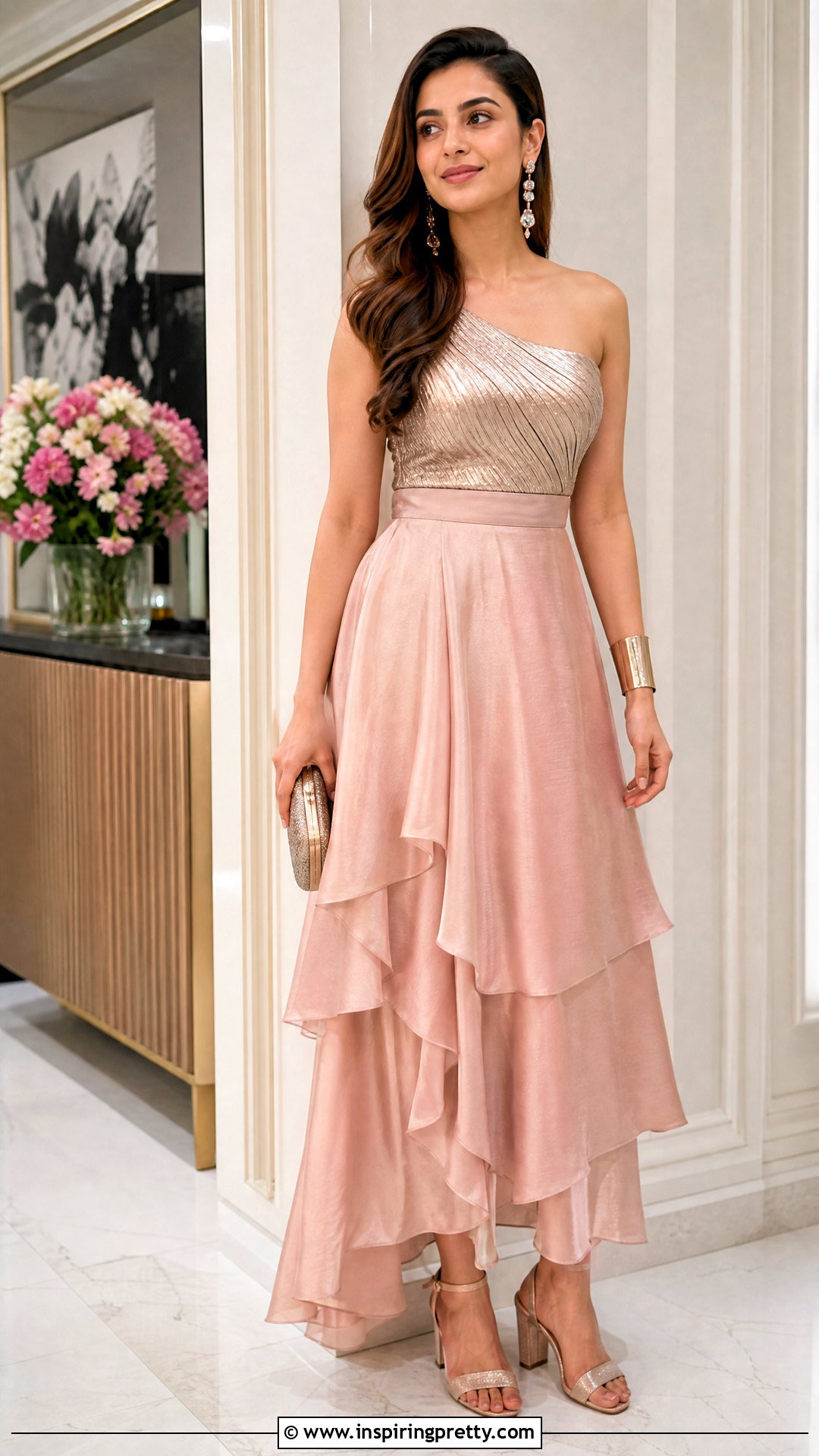 Layered Skirt With One Shoulder Top - 50 skirt top indian outfit ideas