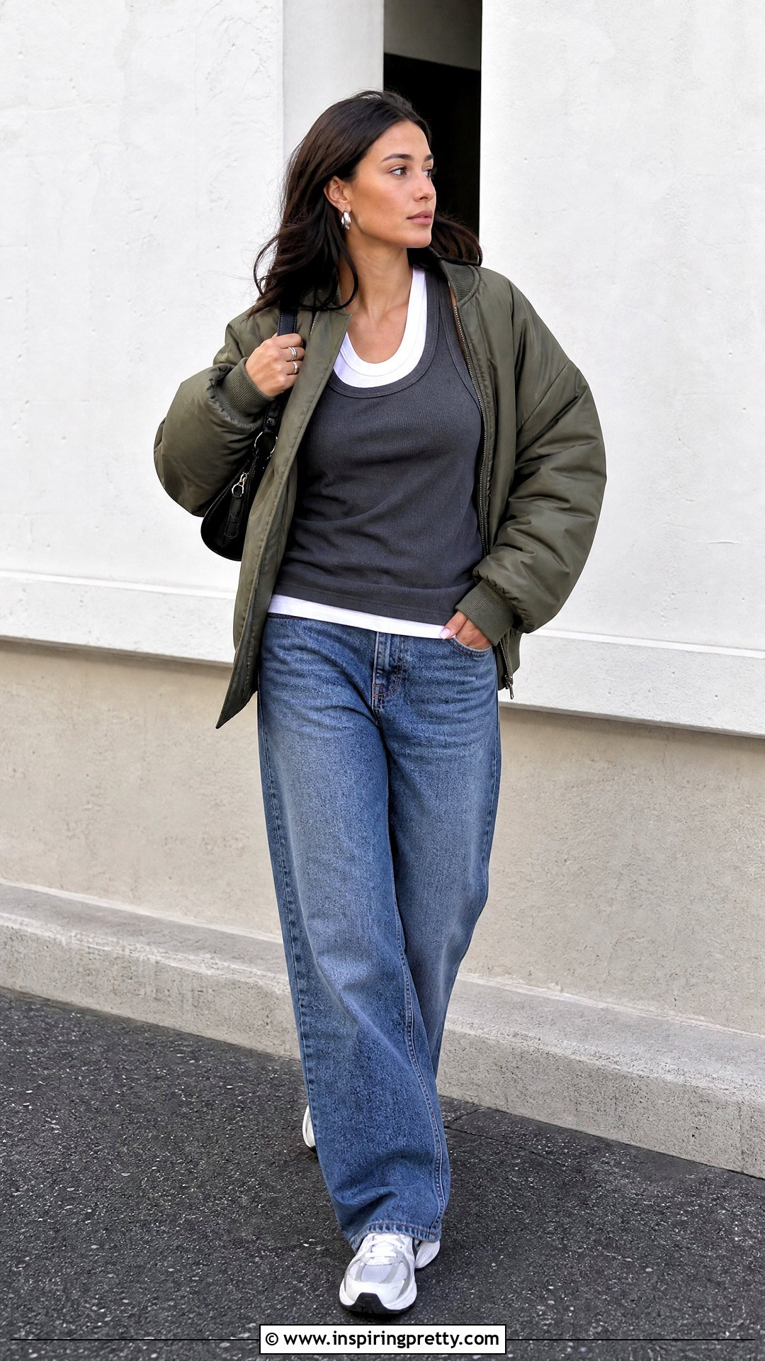 Layered Tank Top With Bomber Jacket - 50 layered tank top outfits