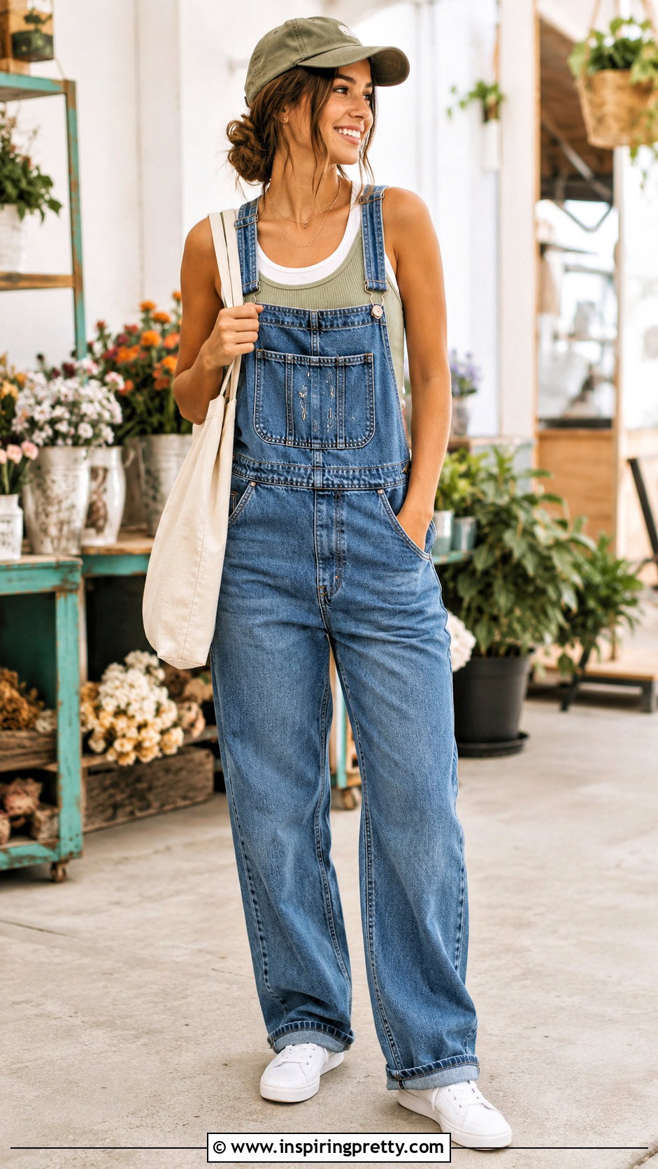 Layered Tank Top With Denim Overalls And Sneakers - 50 layered tank top outfit ideas
