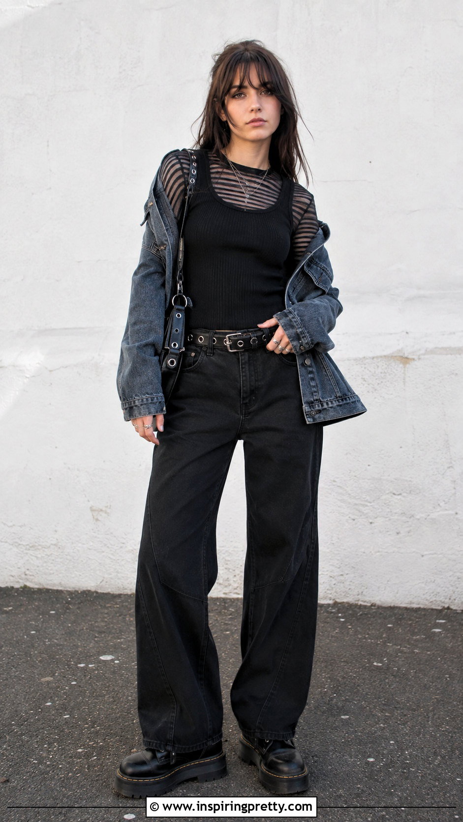 Layered Tank Top With Mesh Long Sleeve - 25 Edgy Tank Top Outfit ideas