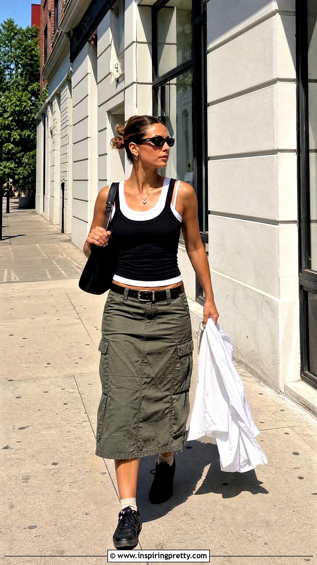 Layered Tanks And Cargo Midi Skirt Streetwear Outfit - 50 streetwear tops outfit ideas