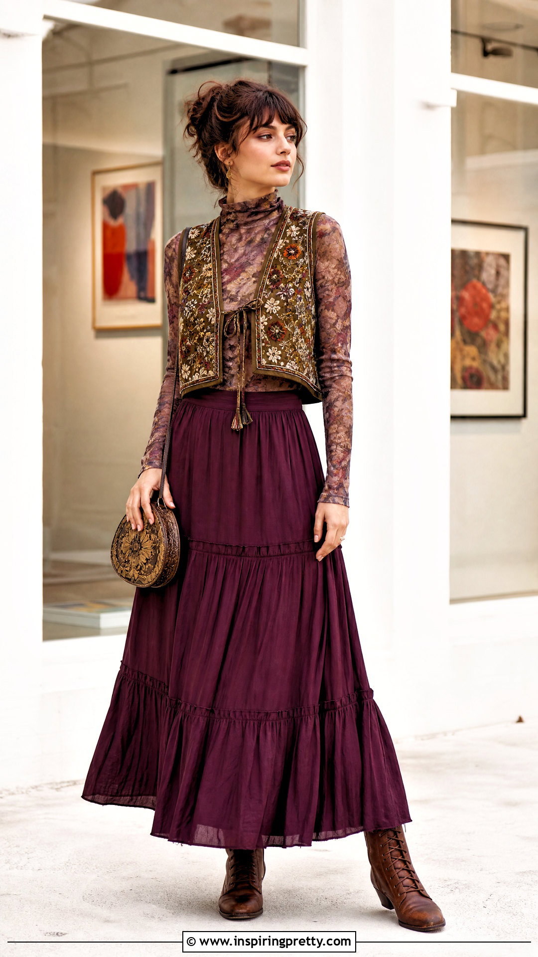 Layered Whimsical Top With Maxi Skirt - 50 whimsical tops outfit ideas