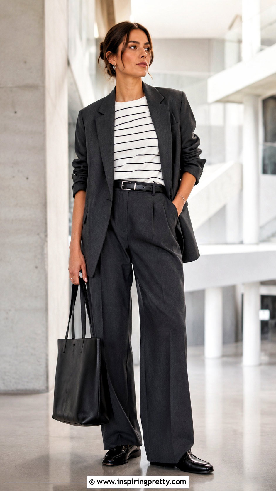 Leah Striped Top With Blazer And Wide Leg Pants - 20 Leah Striped Top outfit ideas