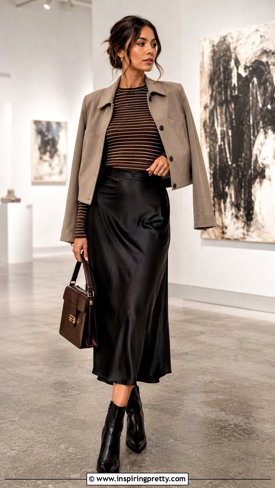 Leah Striped Top With Satin Midi Skirt And Boots - 20 Leah Striped Top outfit ideas