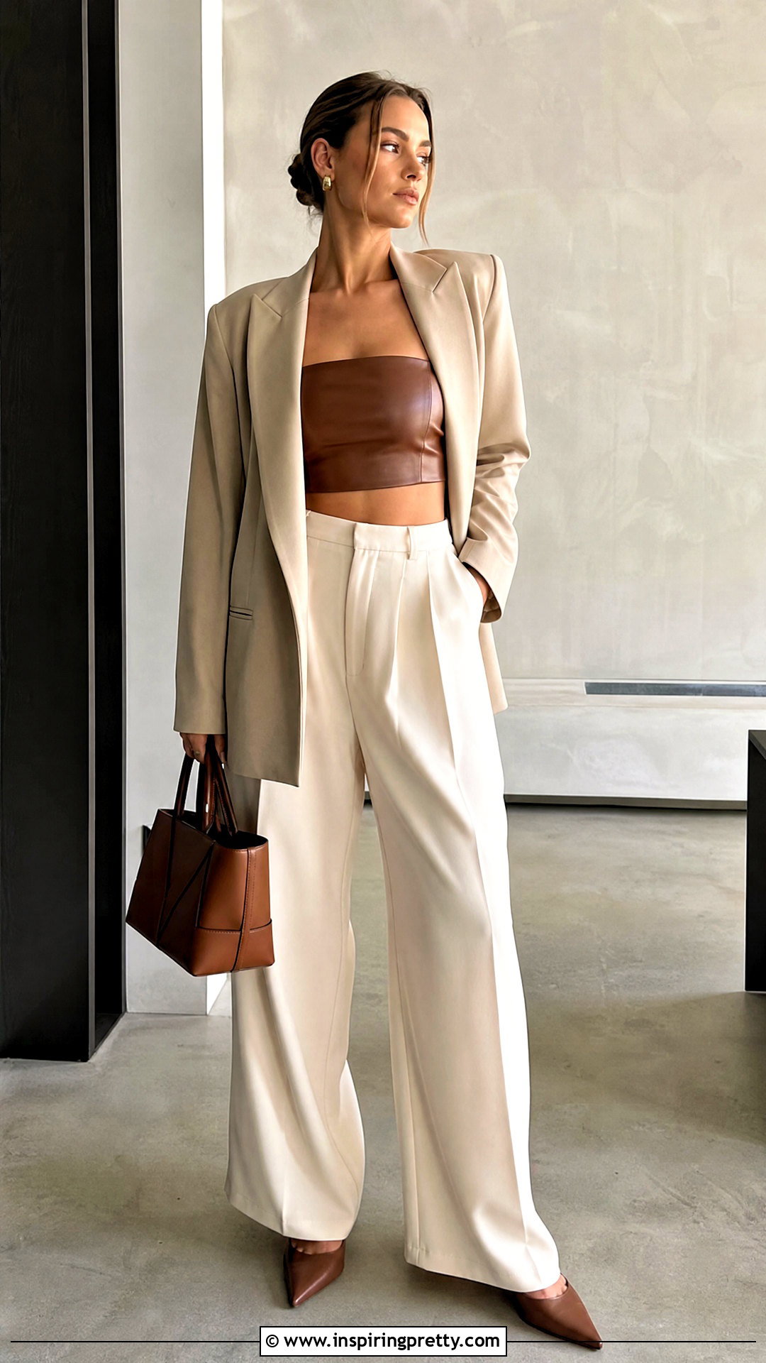 Leather Bandeau Top With Wide Leg Pants - 50 bandeau top outfits