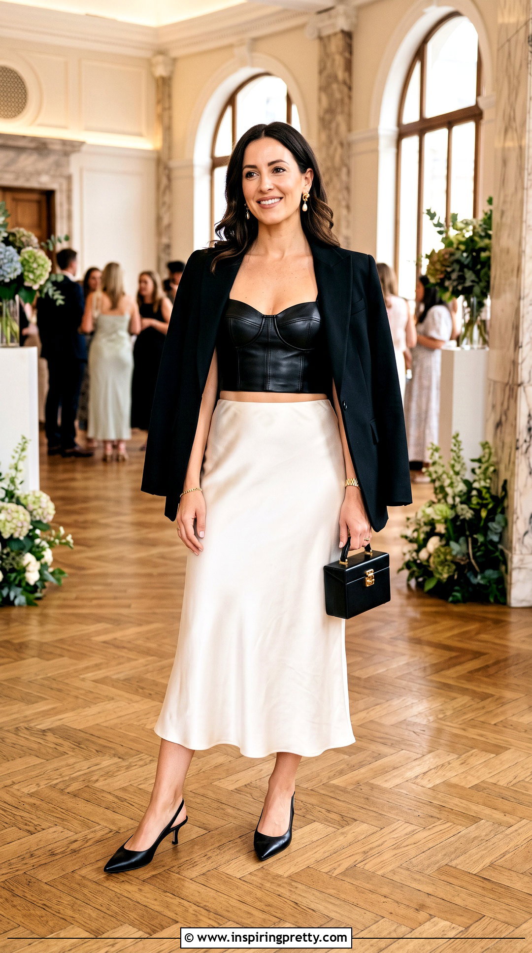 Leather Bustier Crop Top With Satin Midi Skirt - 20 Leather Bustier Crop Top outfit ideas